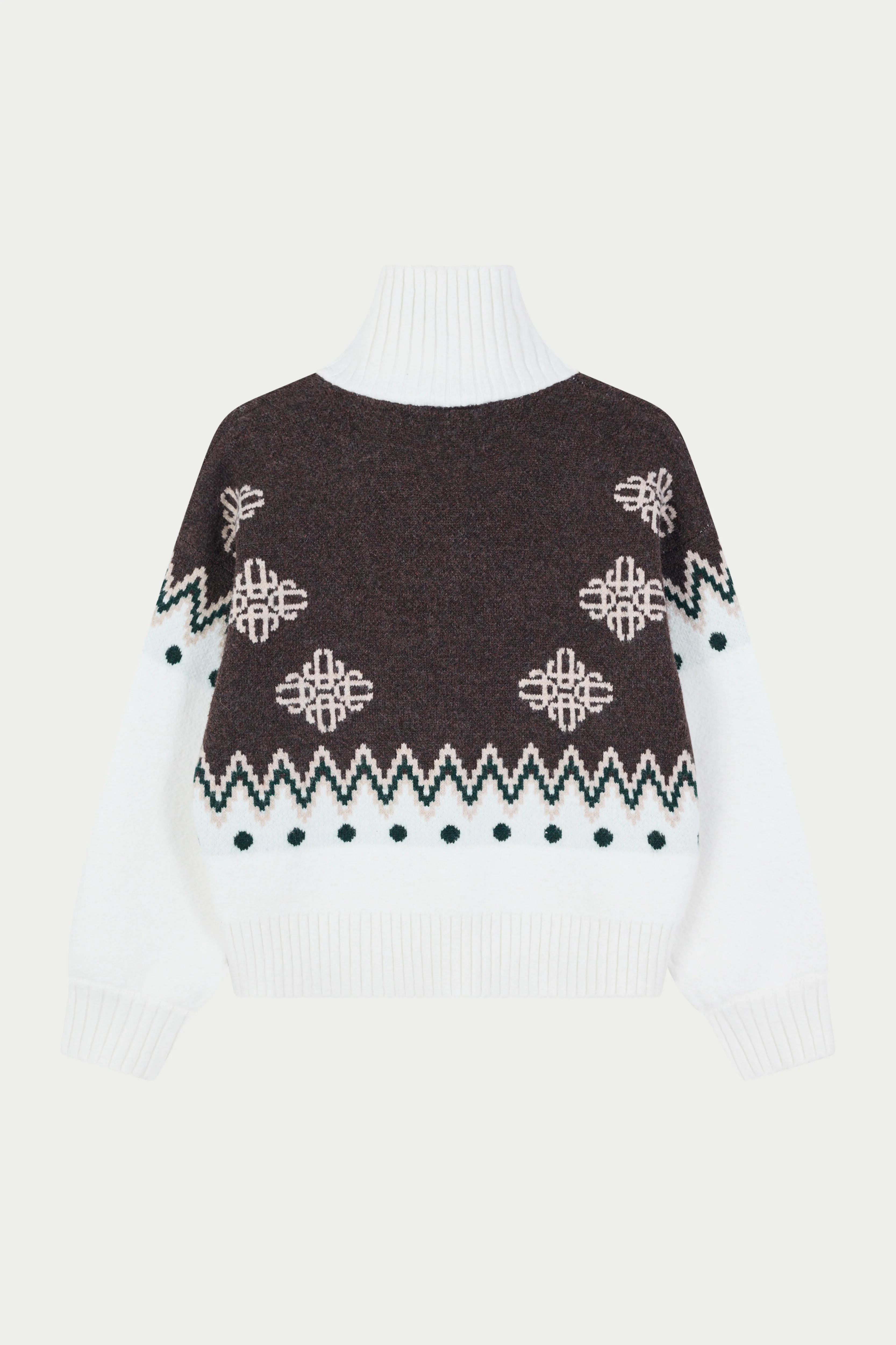 FAIR ISLE FUNNEL NECK QUARTER ZIP - BEIGE - Image 8