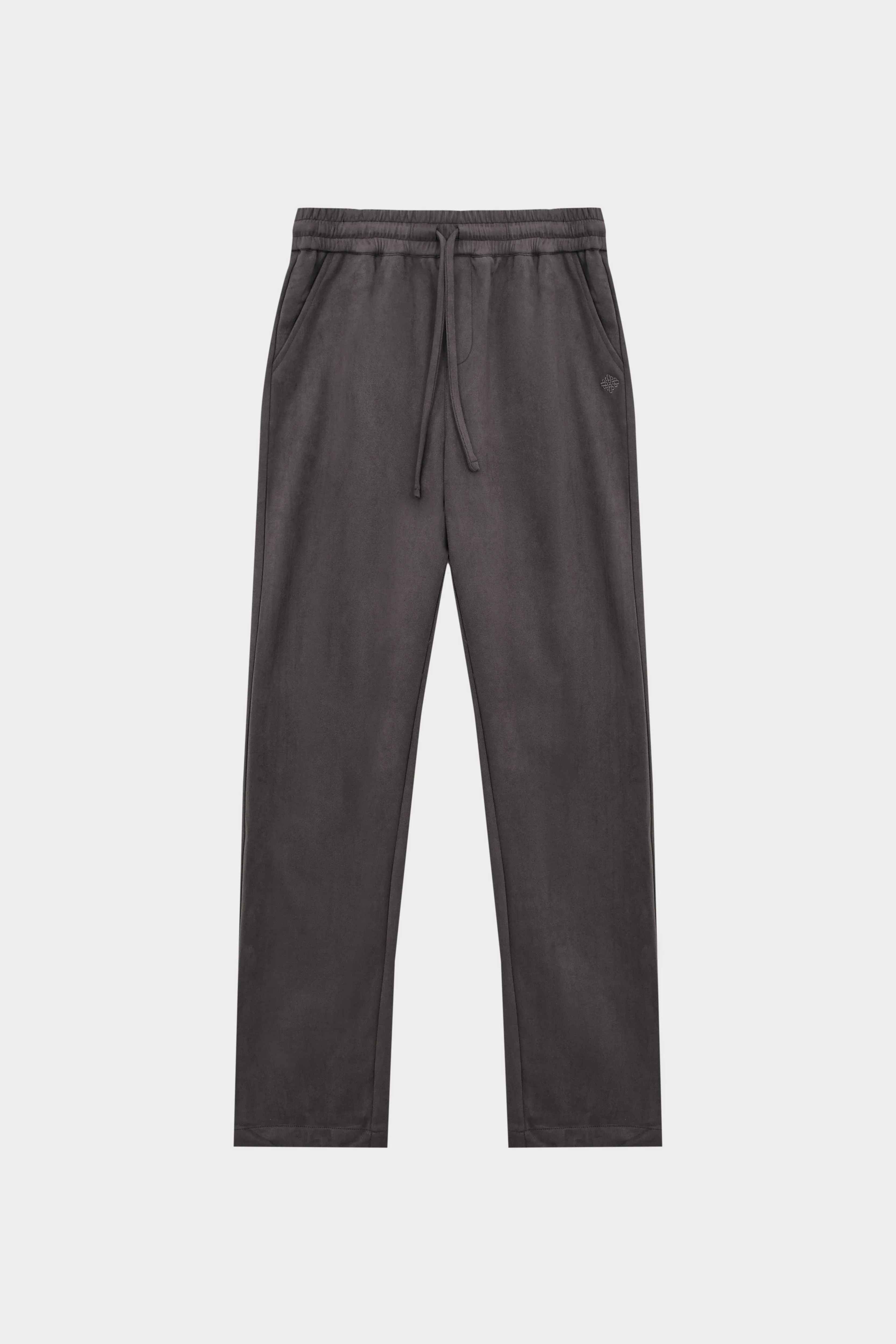 FAUX SUEDE STRAIGHT LEG PANTS - CHARCOAL