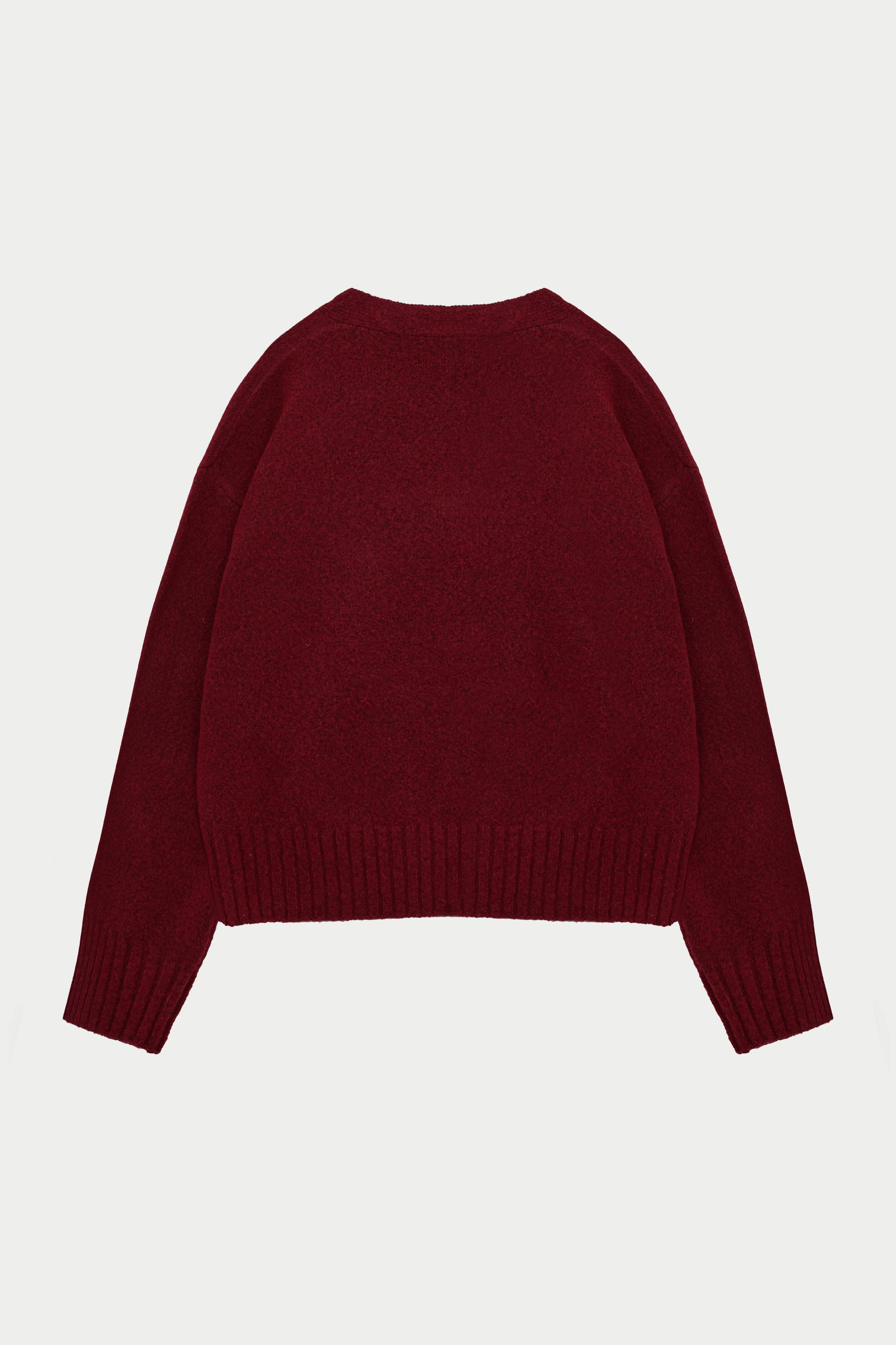 FLUFFY KNIT EMBLEM EMBROIDERED CREW - BURGUNDY - Image 6