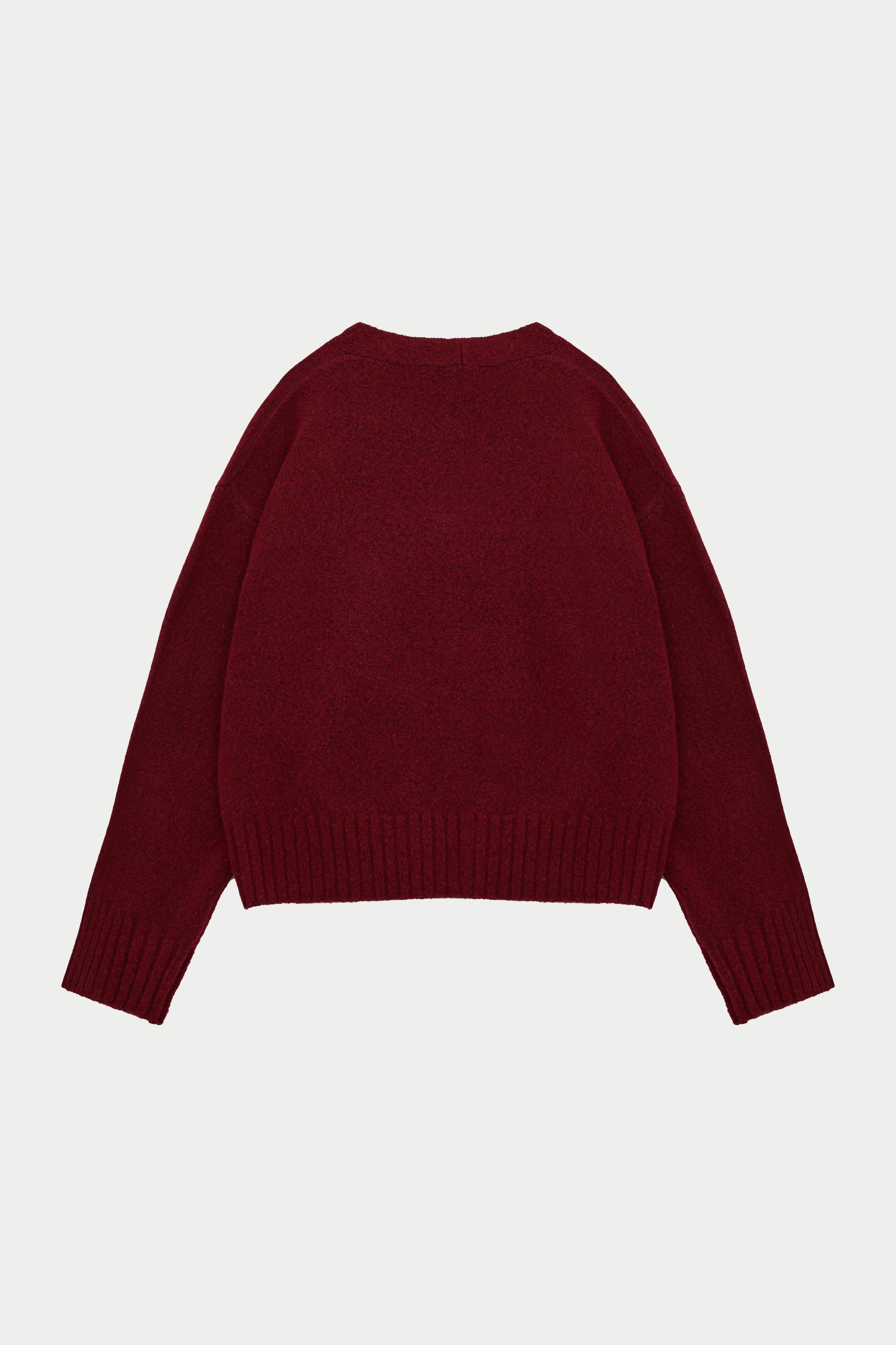 FLUFFY KNIT EMBLEM EMBROIDERED CARDIGAN - BURGUNDY - Image 6