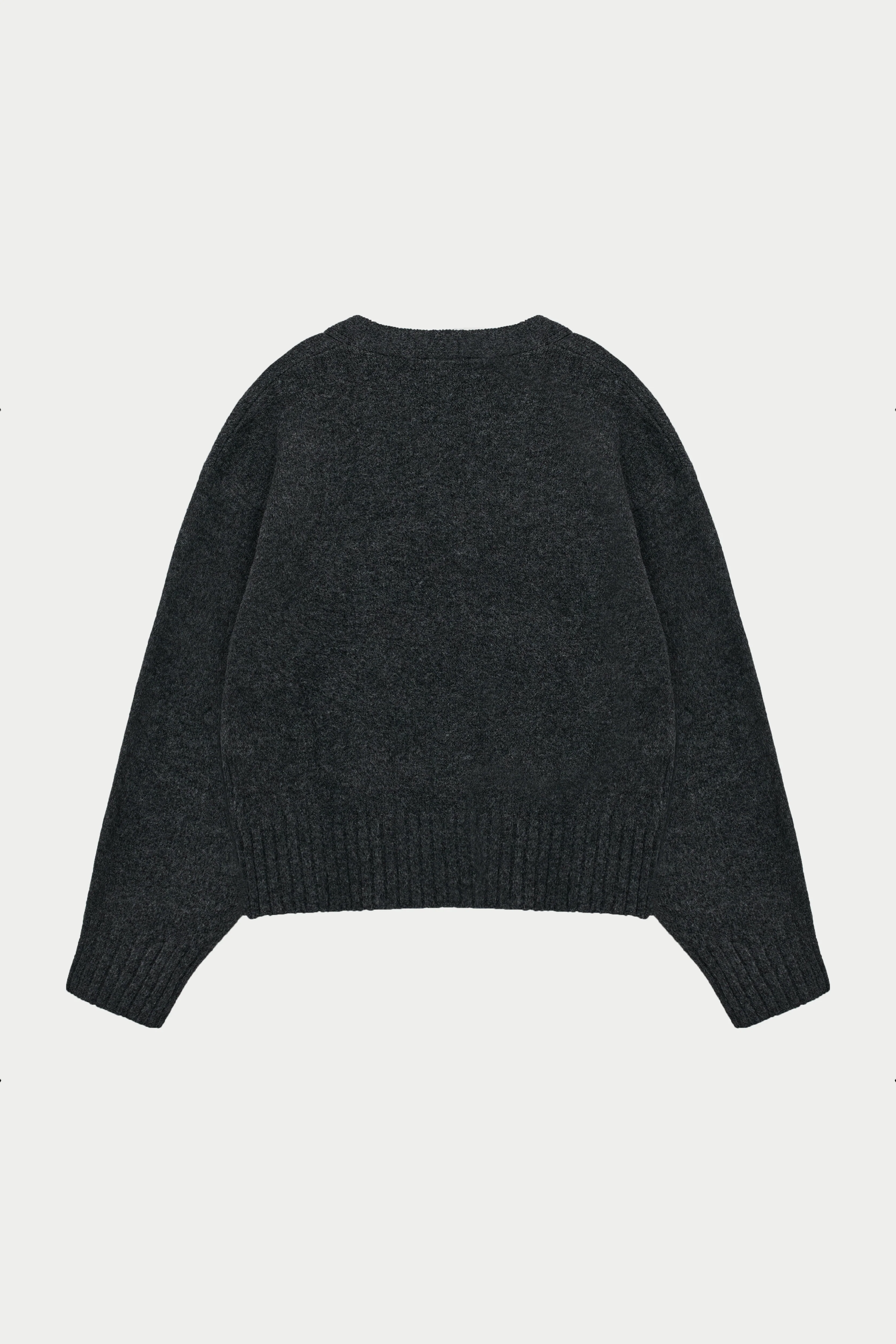 FLUFFY KNIT EMBLEM EMBROIDERED CARDIGAN - CHARCOAL - Image 7