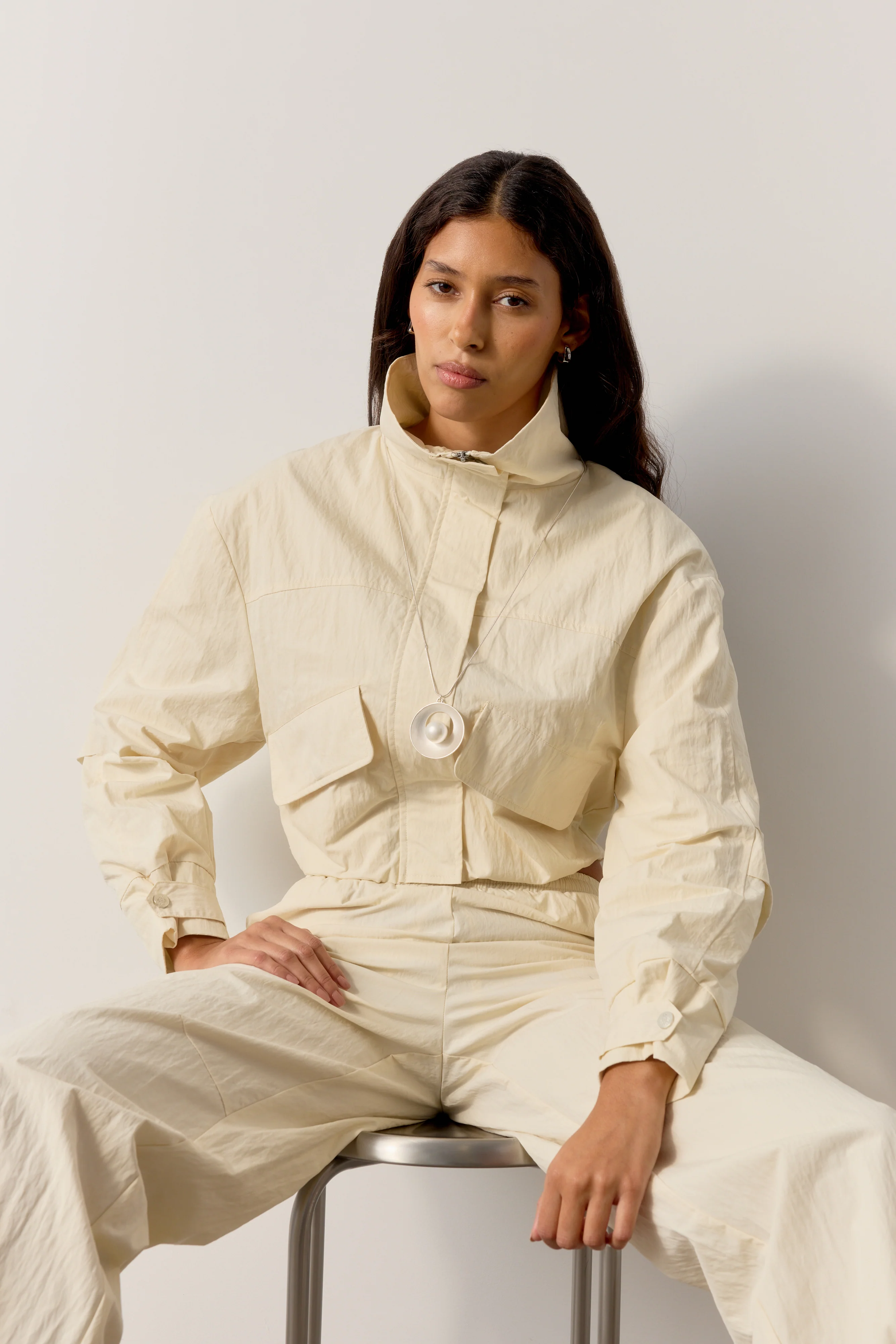 FUNNEL NECK SHELL JACKET - ECRU - Image 4