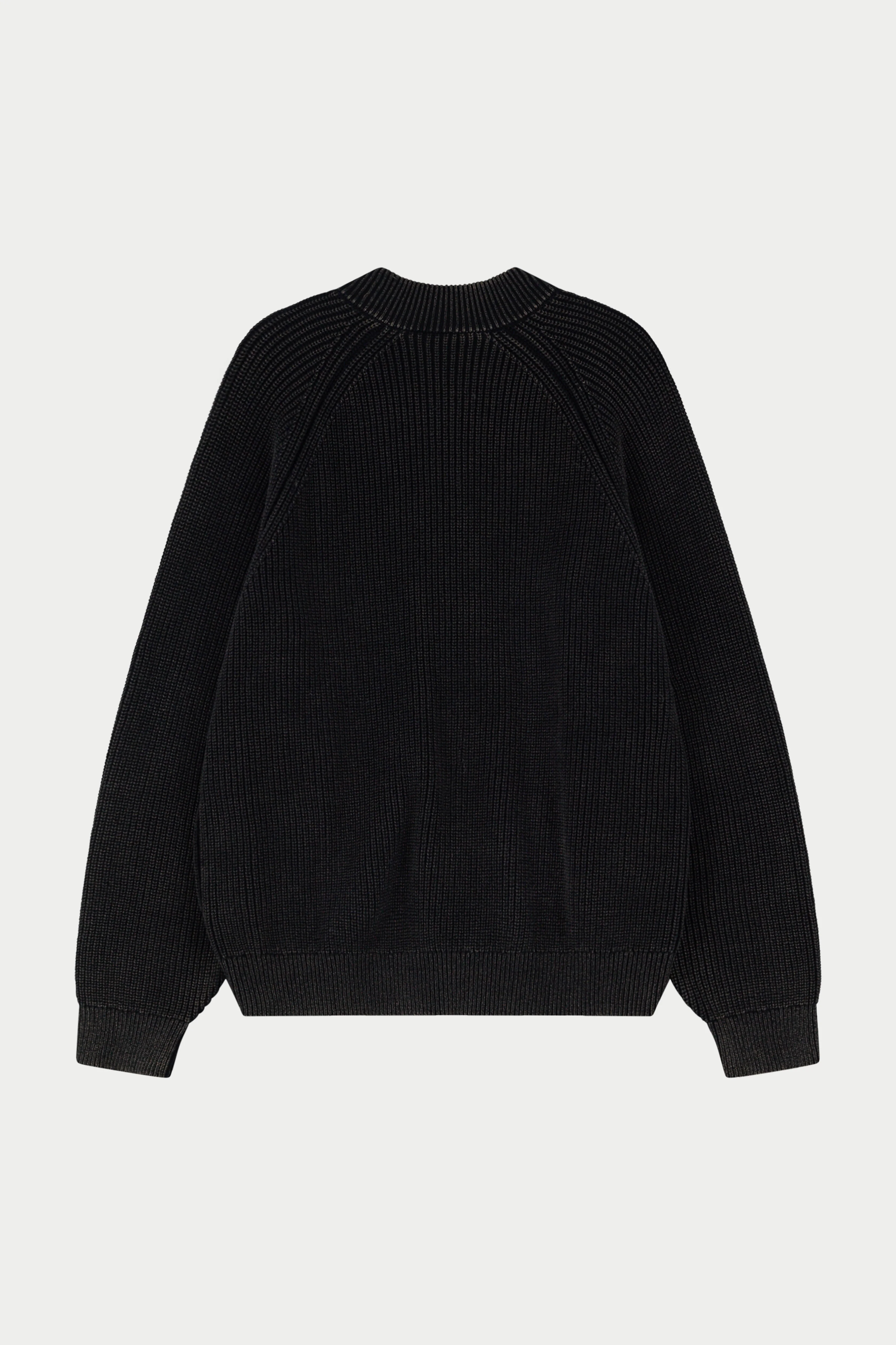 HEAVY WASHED RIB KNIT BOMBER - BLACK - Image 7
