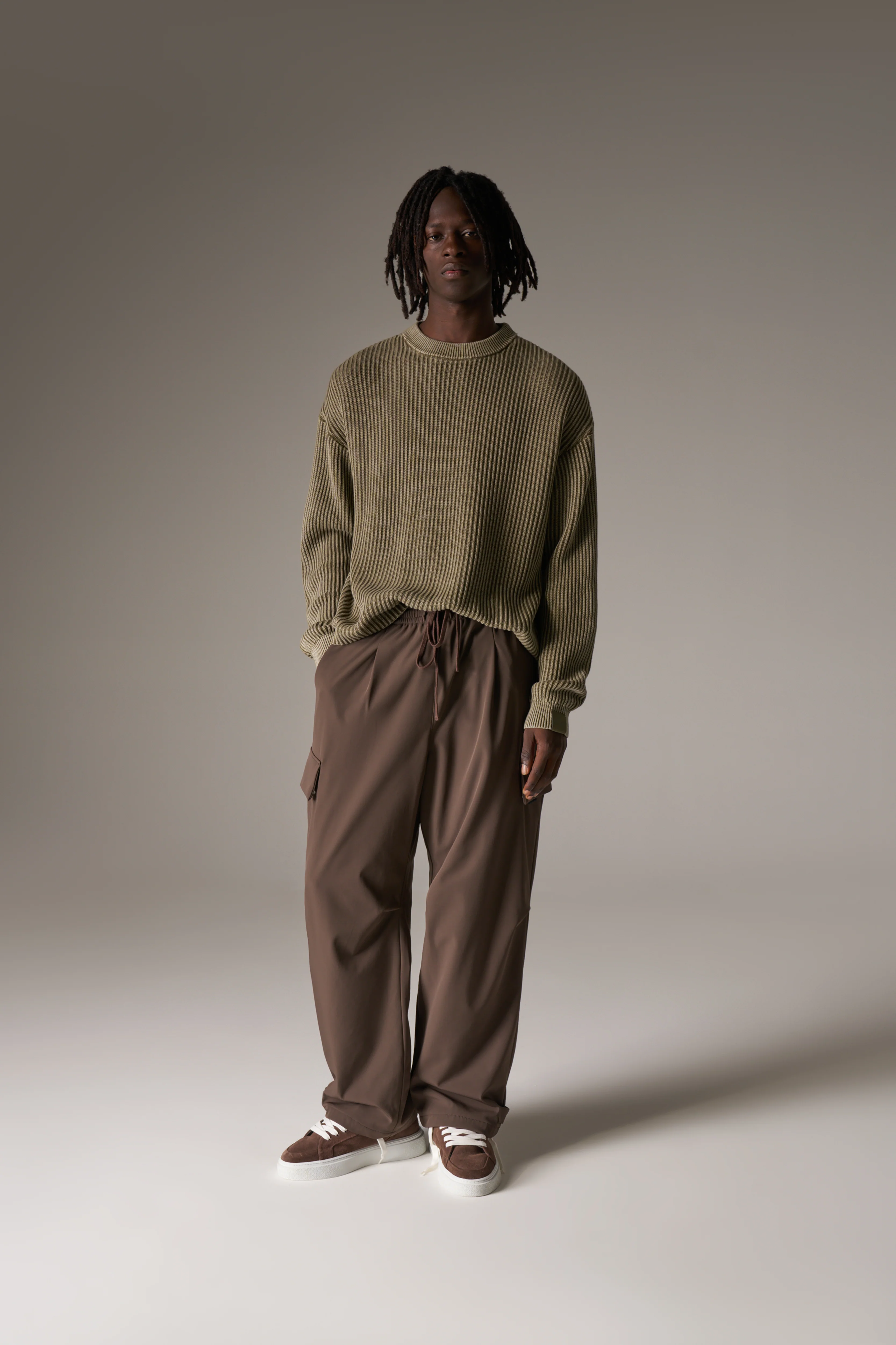 HEAVY WASHED RIBBED KNIT CREW - KHAKI - Image 4