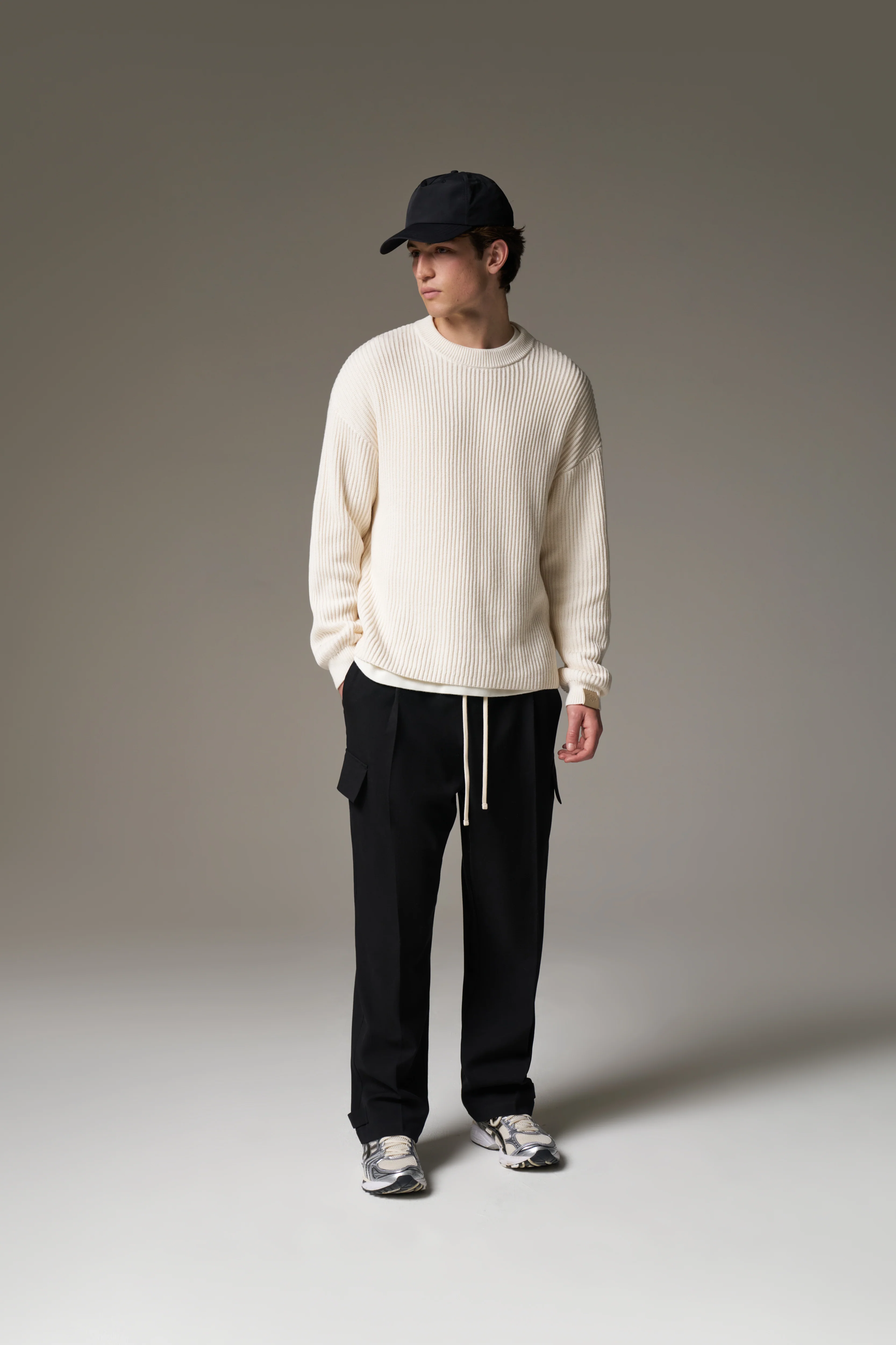 HEAVY WASHED RIBBED KNIT CREW - STONE - Image 5