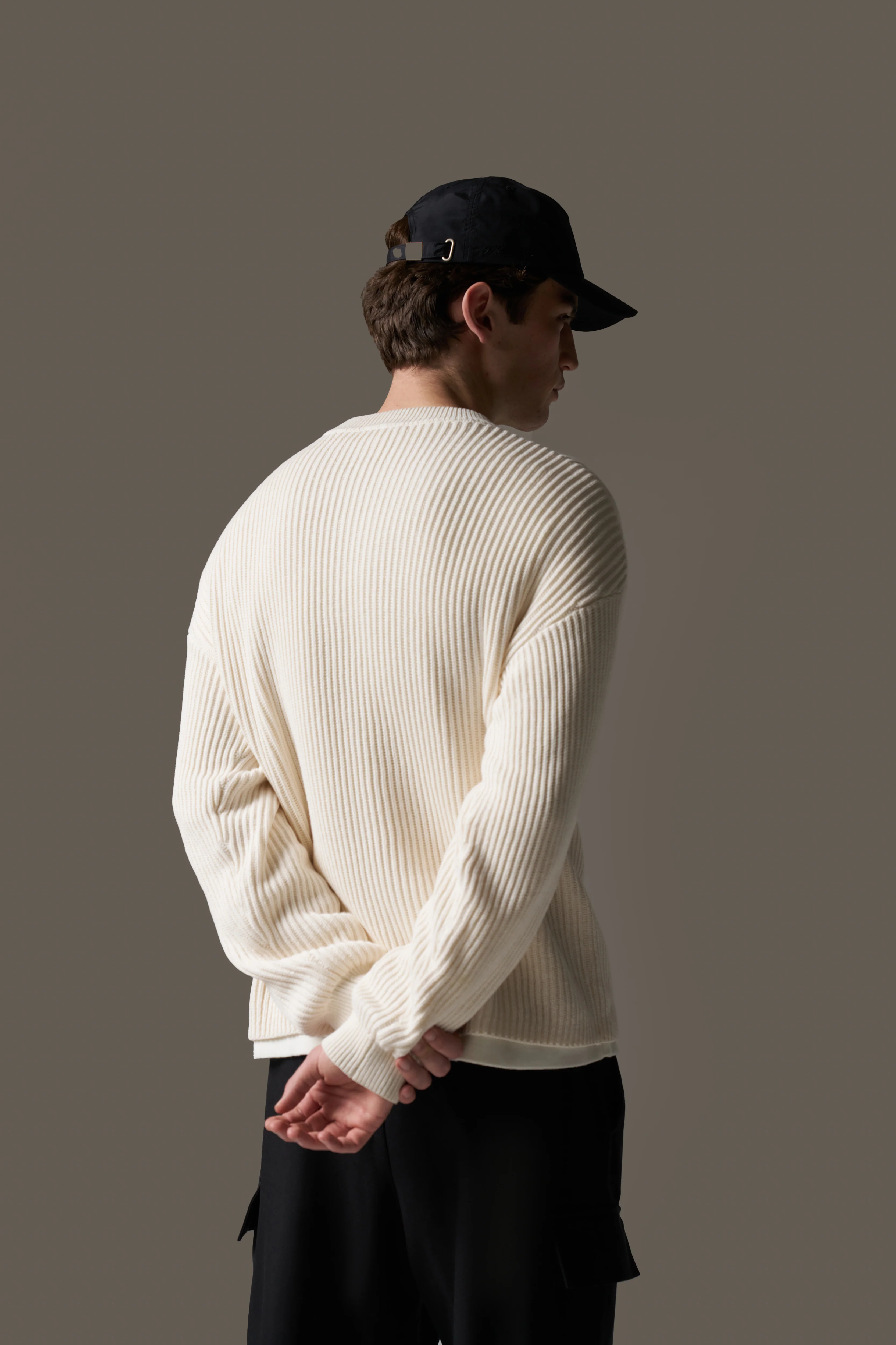 HEAVY WASHED RIBBED KNIT CREW - STONE - Image 7