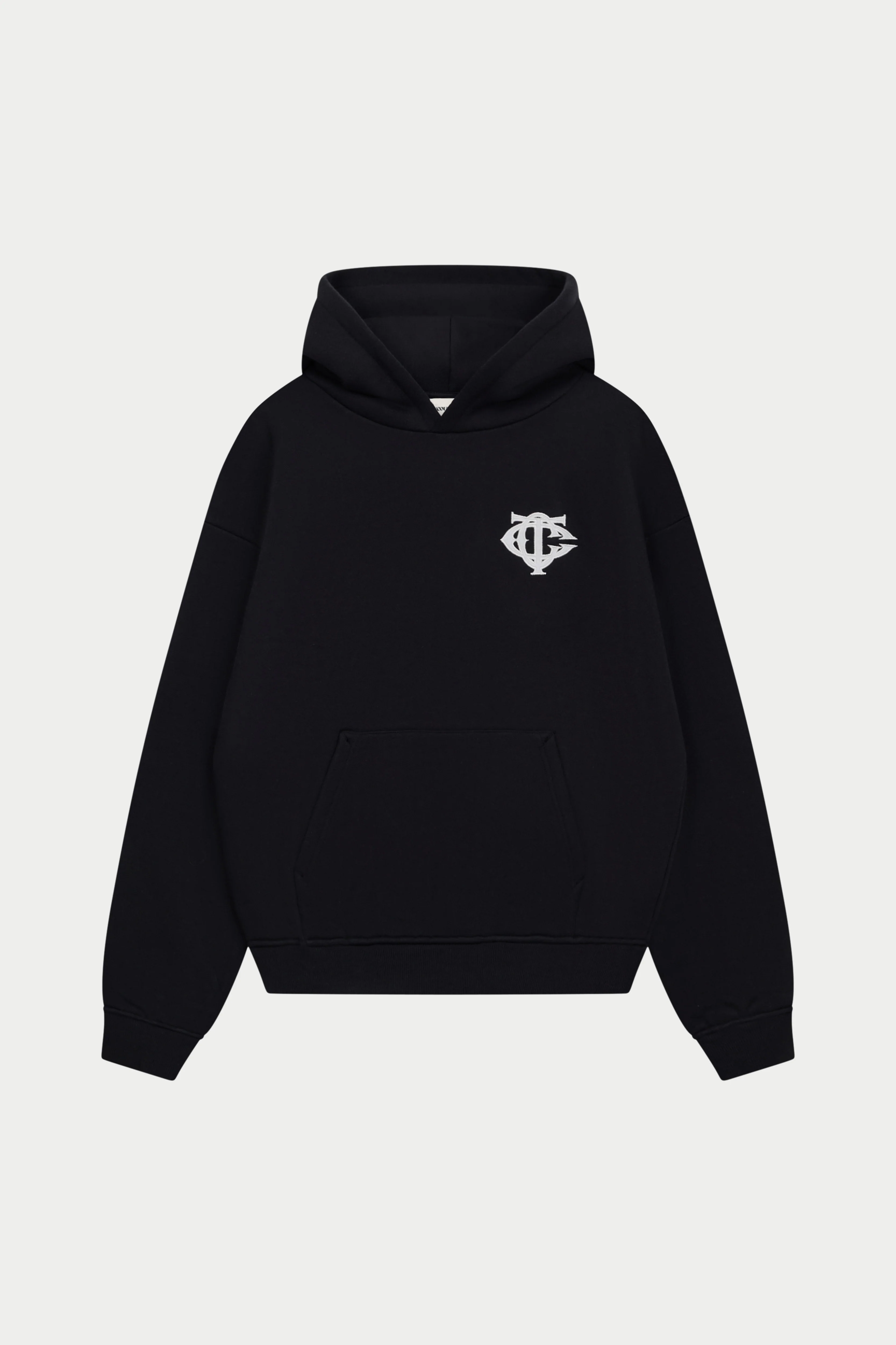 HEAVYWEIGHT MONOGRAM APPLIQUE EMBLEM HOODIE - BLACK