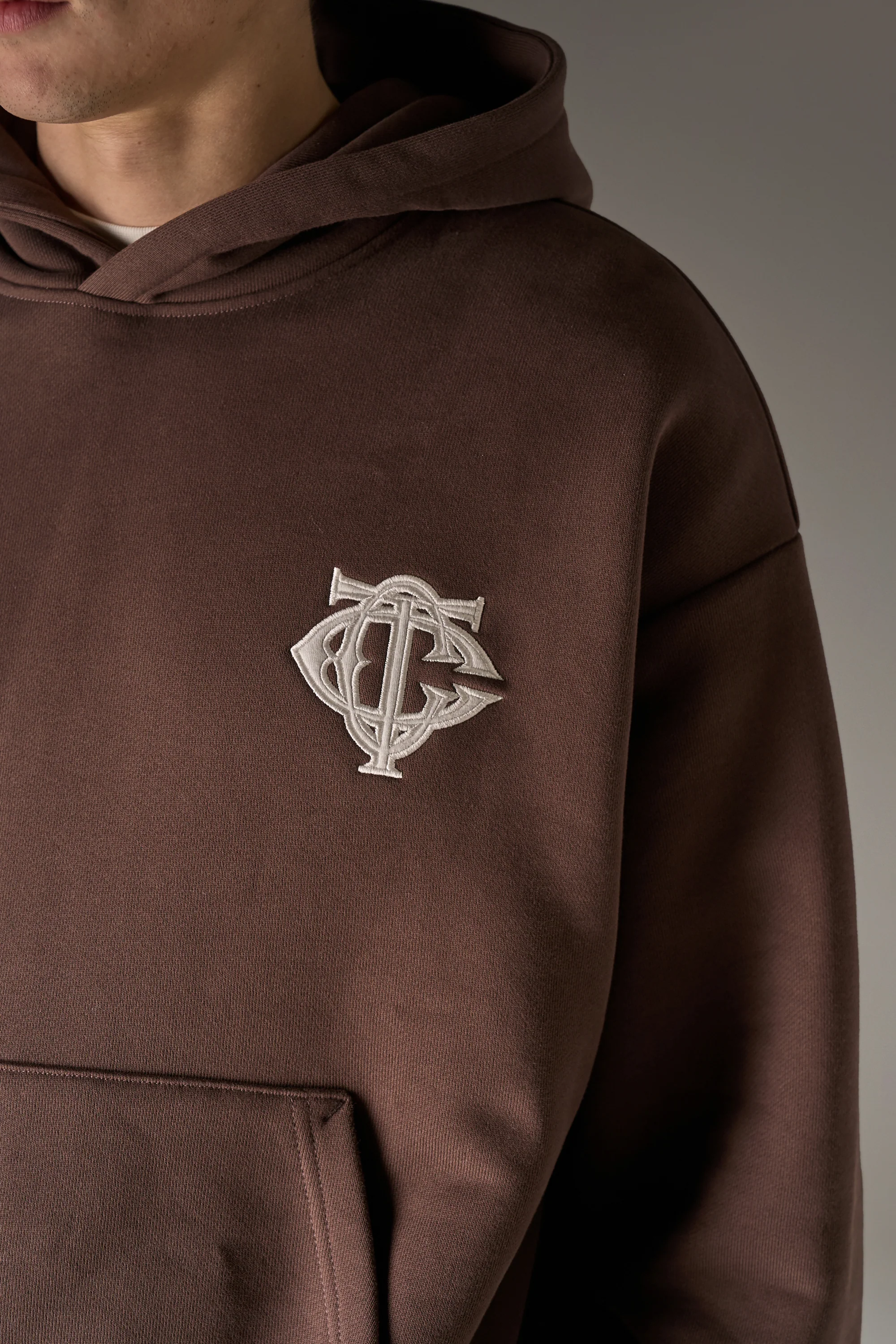 HEAVYWEIGHT MONOGRAM APPLIQUE EMBLEM HOODIE - BROWN - Image 4