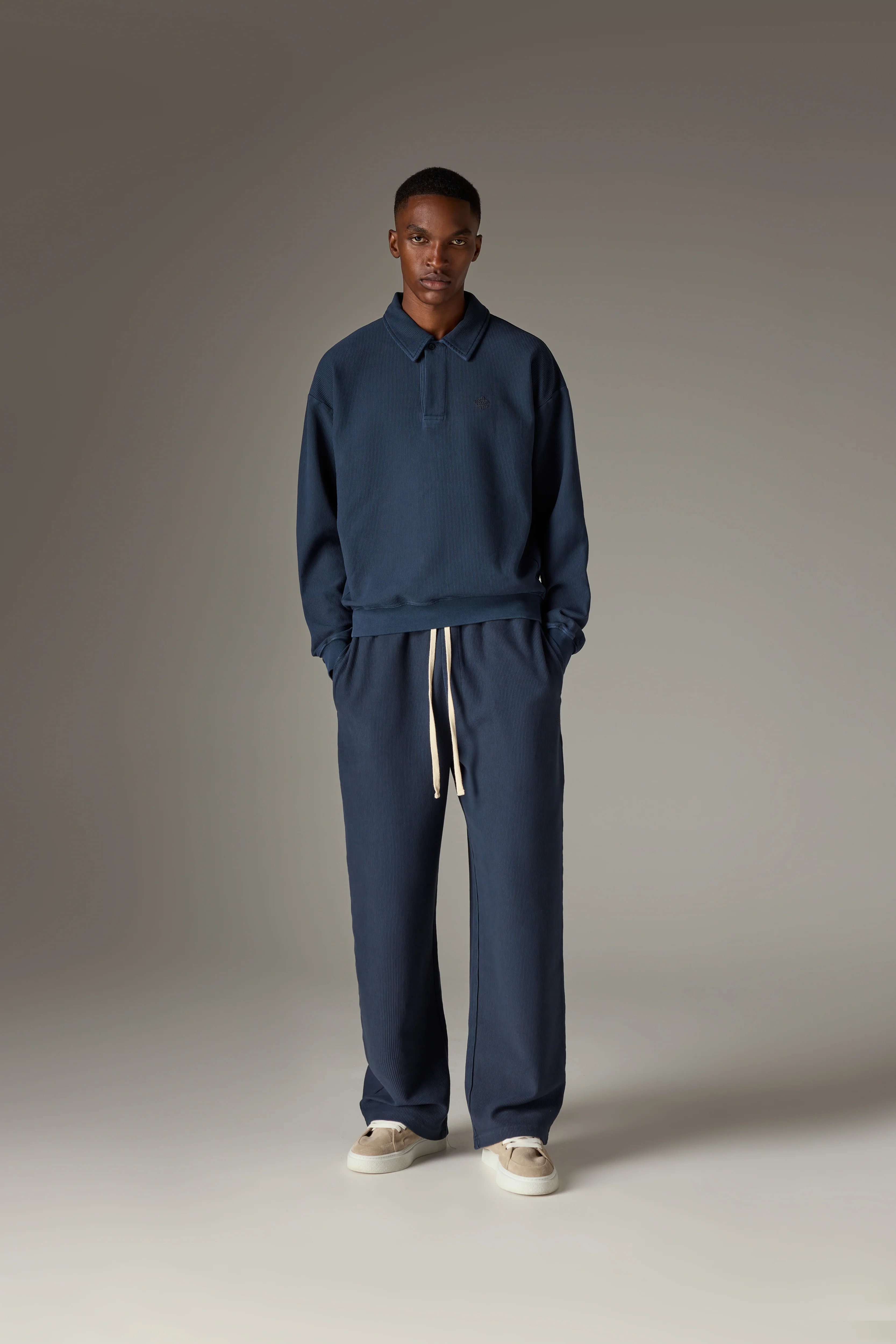 HEAVYWEIGHT WASHED RIBBED JERSEY JOGGERS - NAVY - Image 3