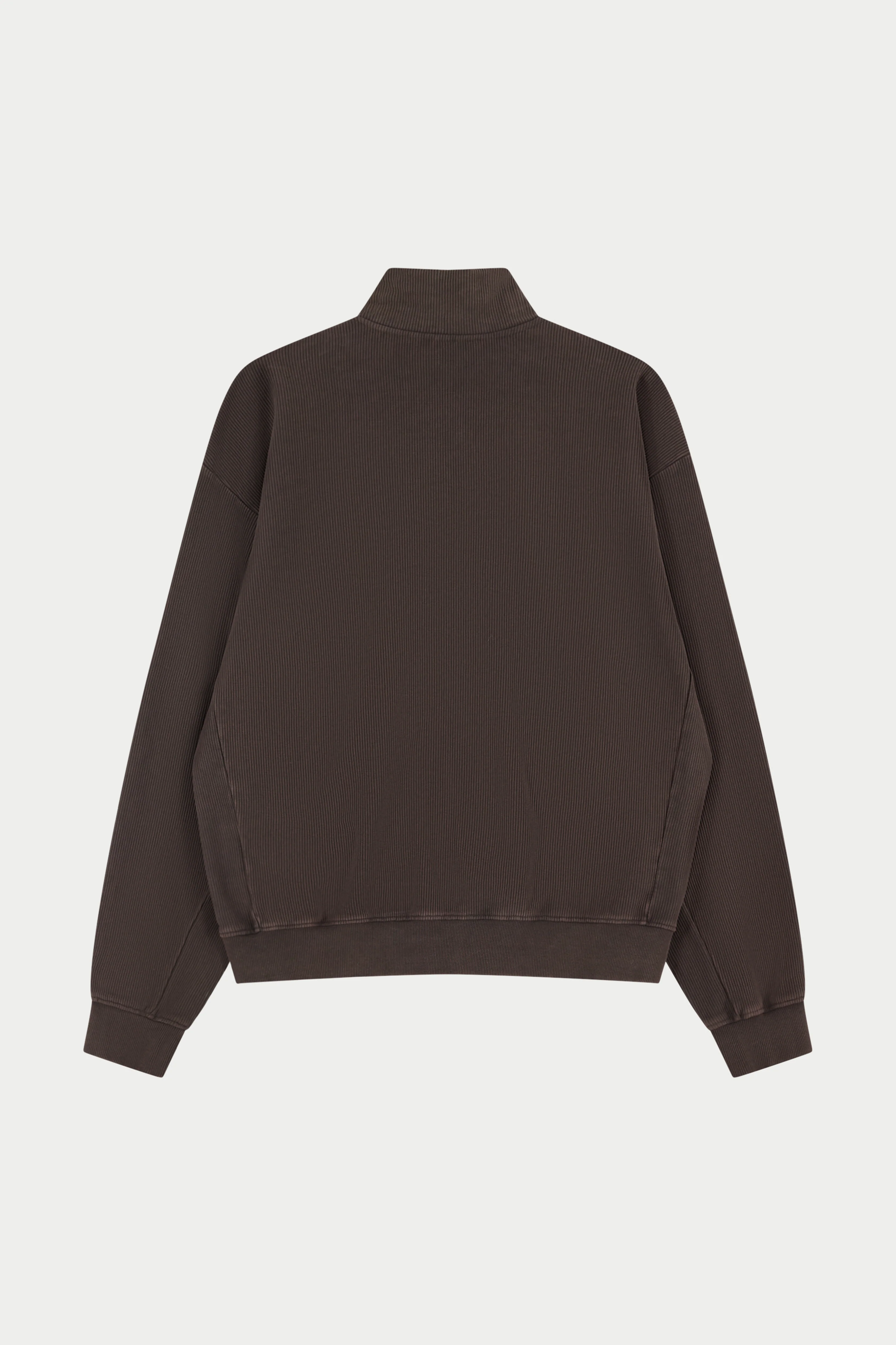 HEAVYWEIGHT WASHED RIBBED ZIP THROUGH FUNNEL NECK - BROWN - Image 7