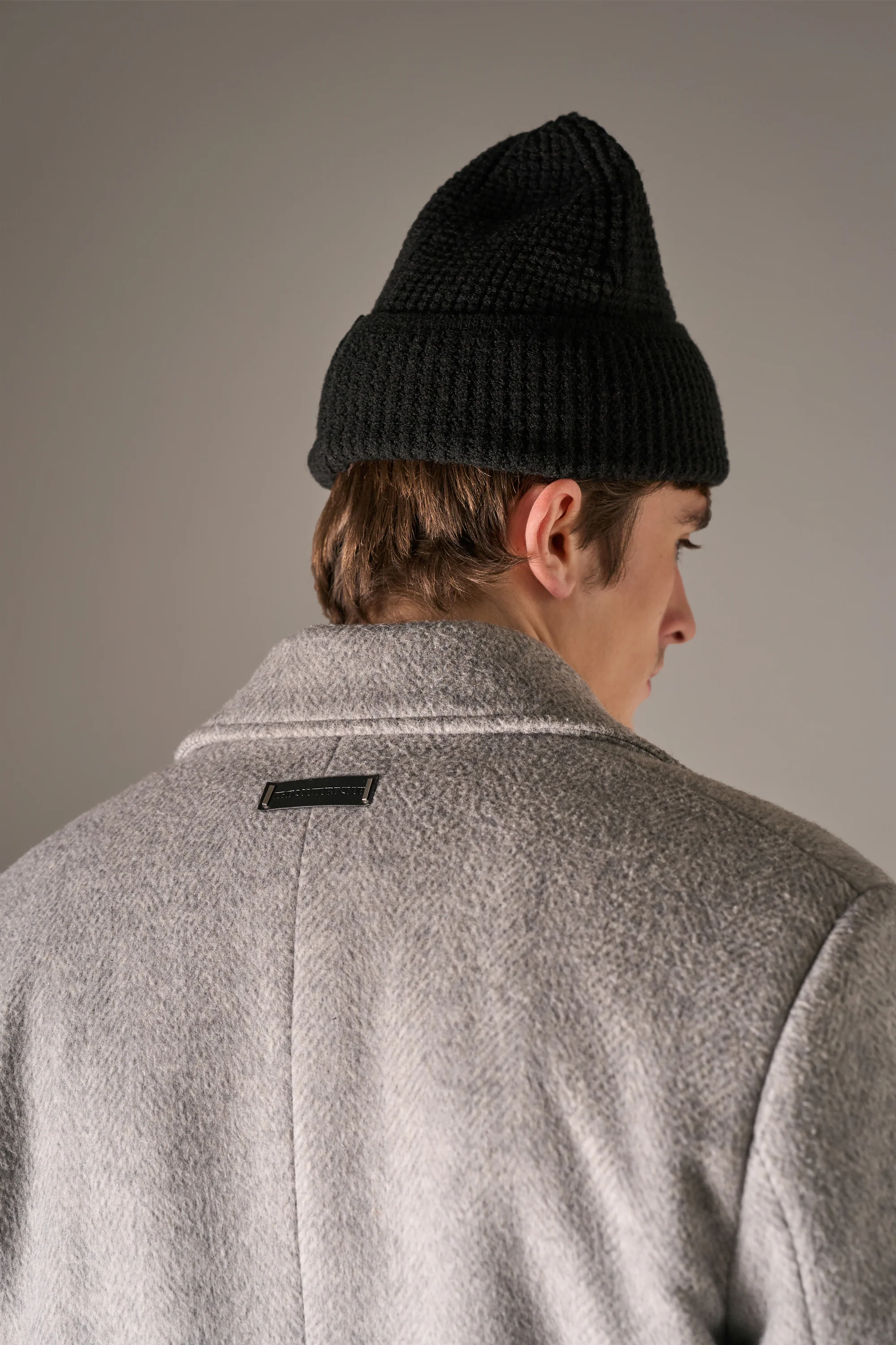 HERRINGBONE WOOL LONGLINE DUSTER COAT - GREY - Image 6