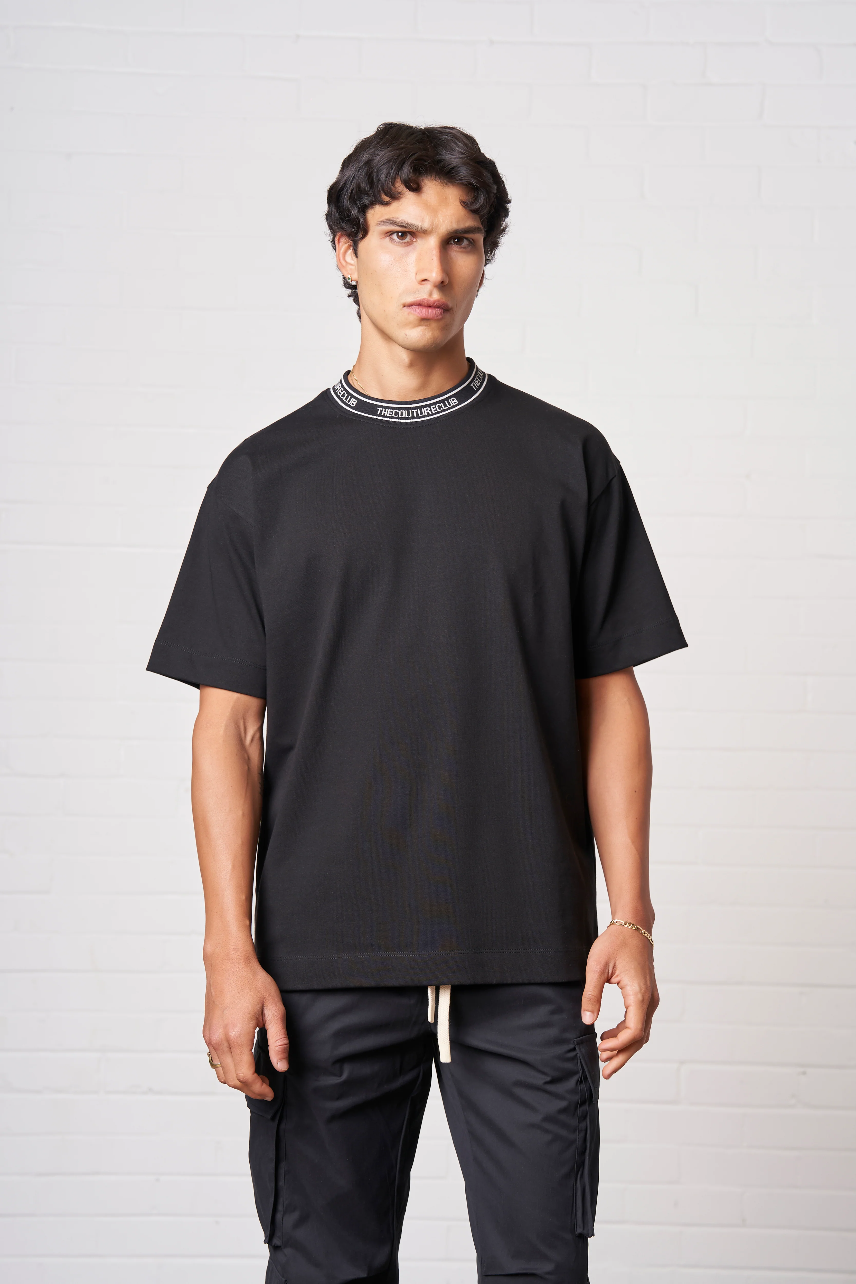 JACQUARD COLLAR T-SHIRT - BLACK - Image 2