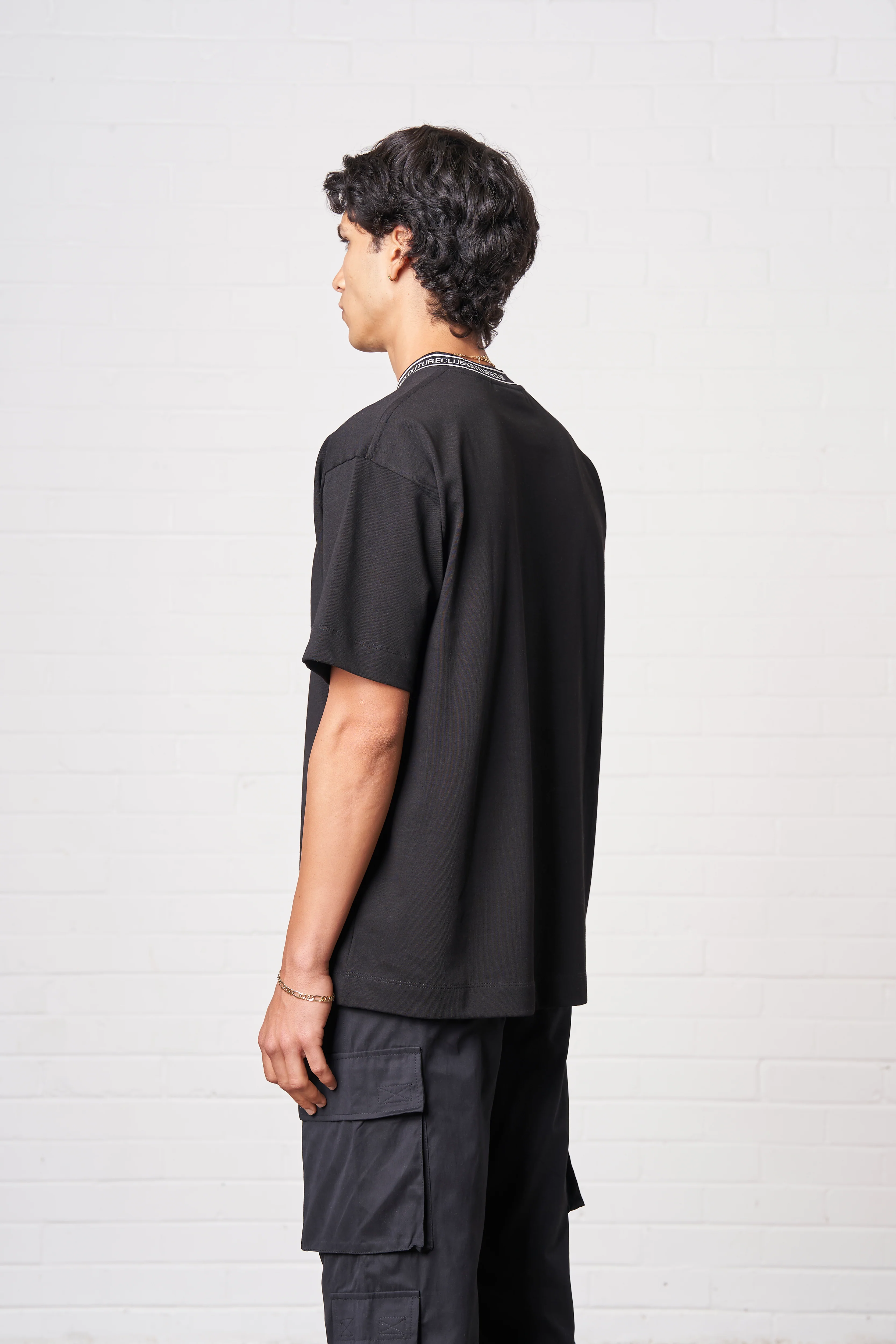 JACQUARD COLLAR T-SHIRT - BLACK - Image 5