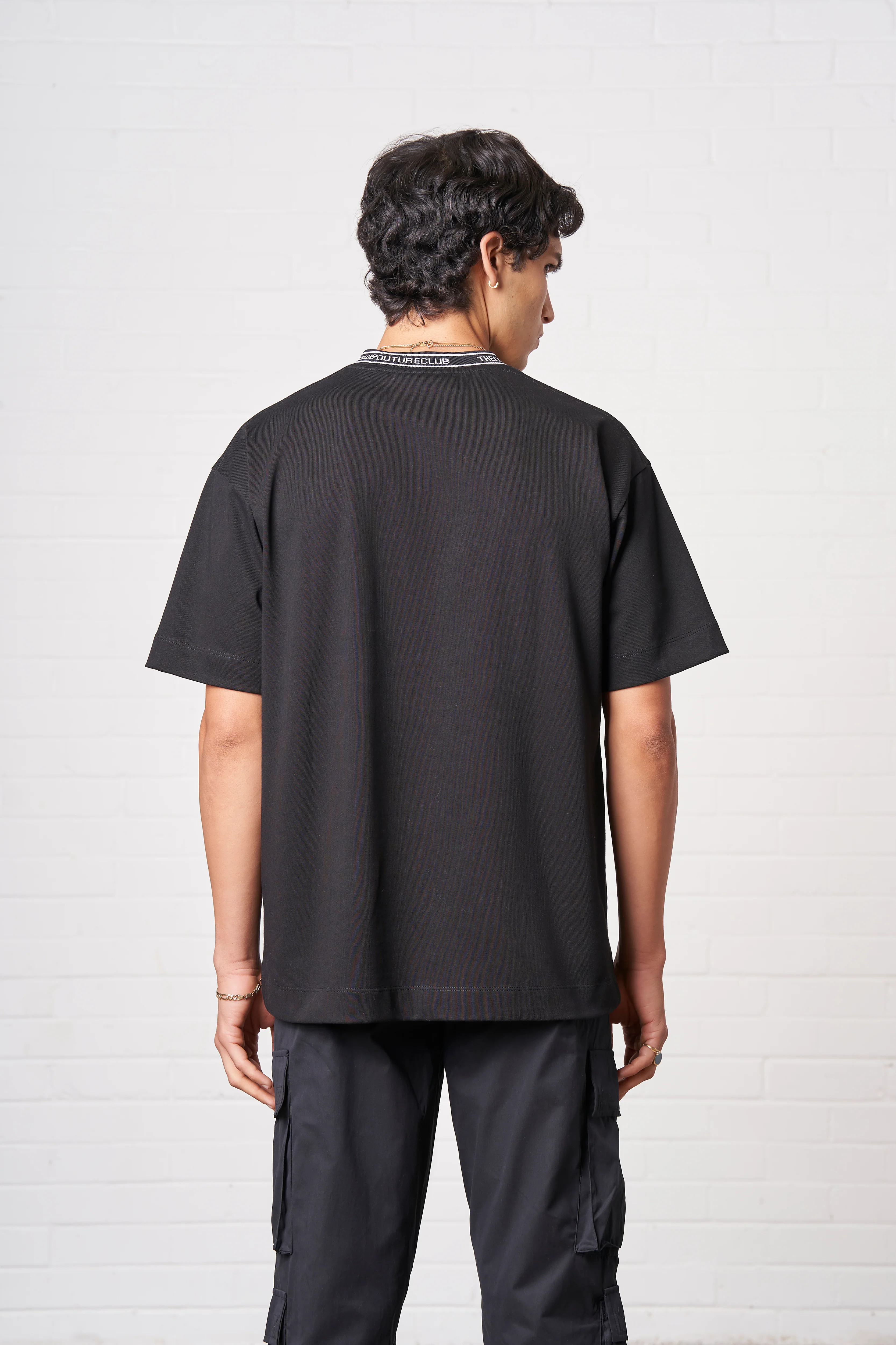 JACQUARD COLLAR T-SHIRT - BLACK - Image 6