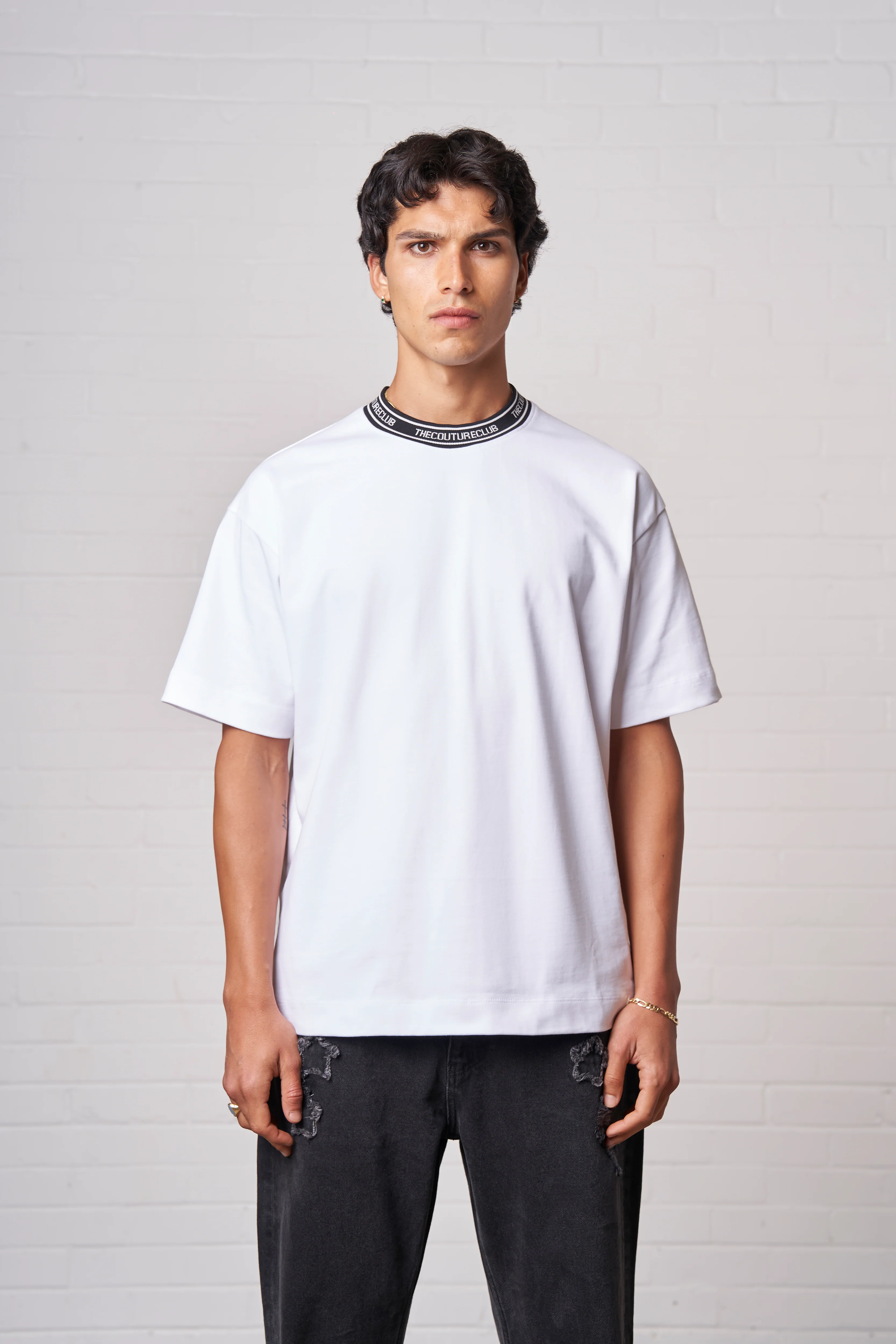 JACQUARD COLLAR T-SHIRT - WHITE - Image 2