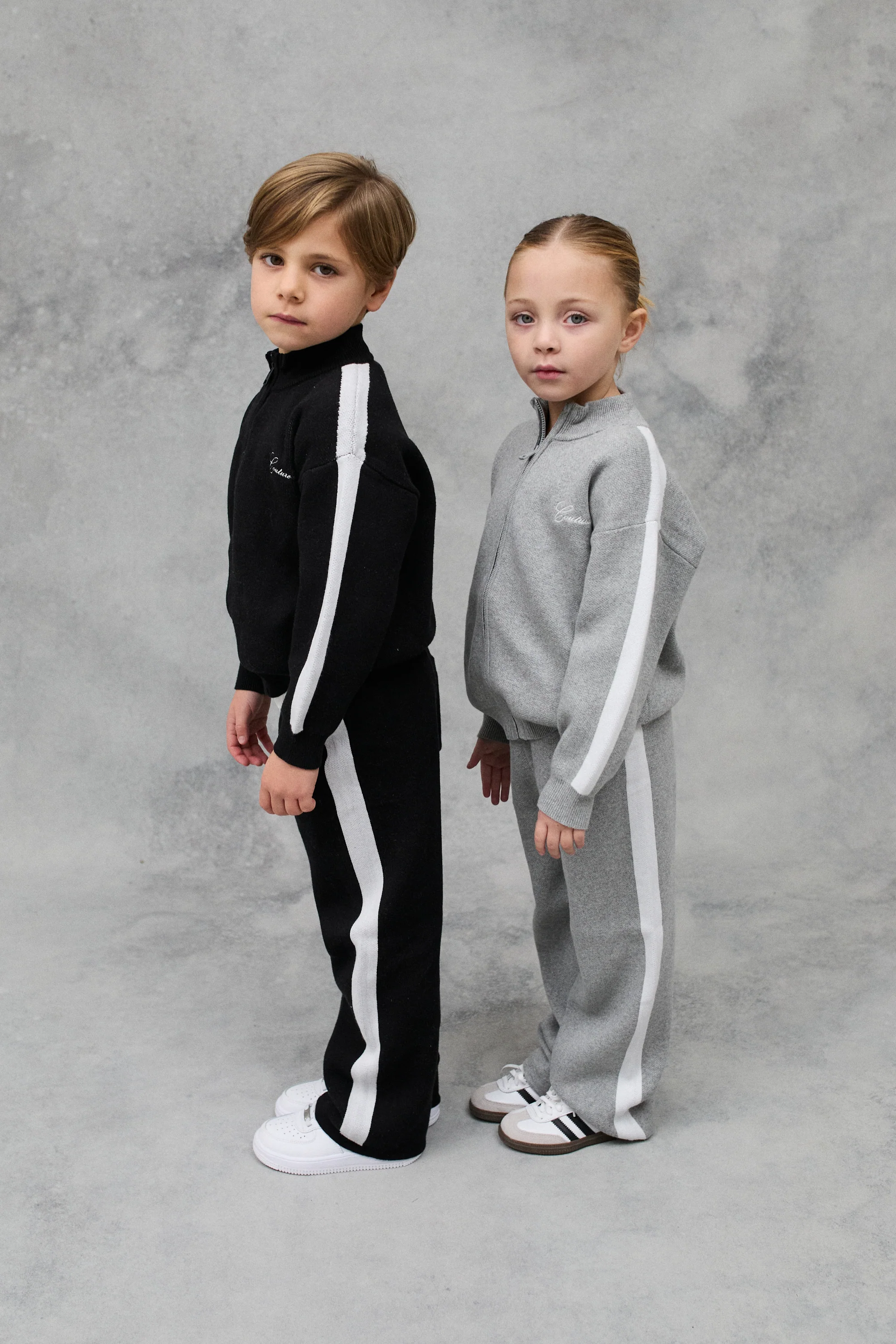 JNR SIDE STRIPE KNITTED ZIP THROUGH - GREY MARL - Image 7