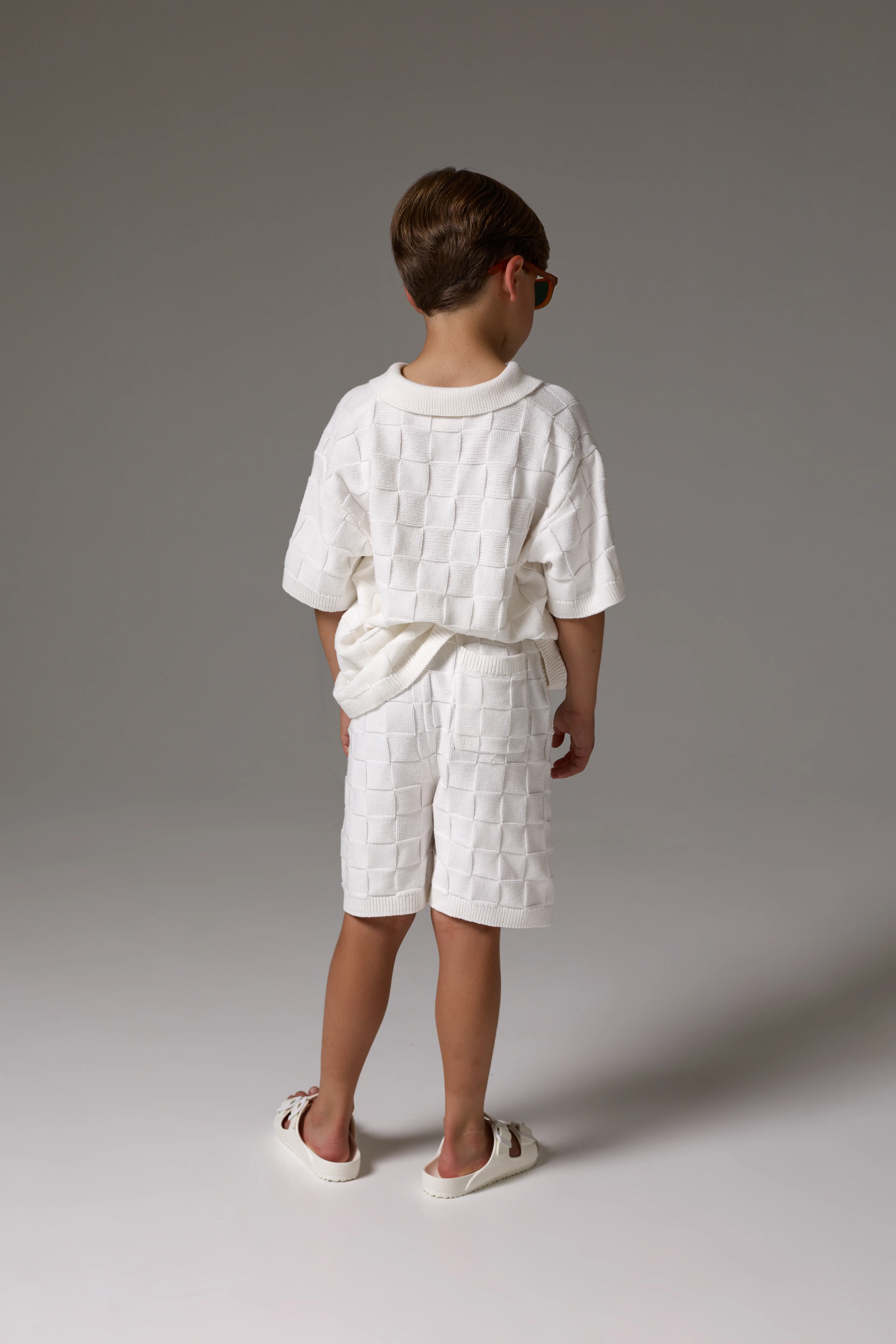 JUNIOR CHECKERBOARD KNITTED SHIRT - OFF WHITE - Image 7