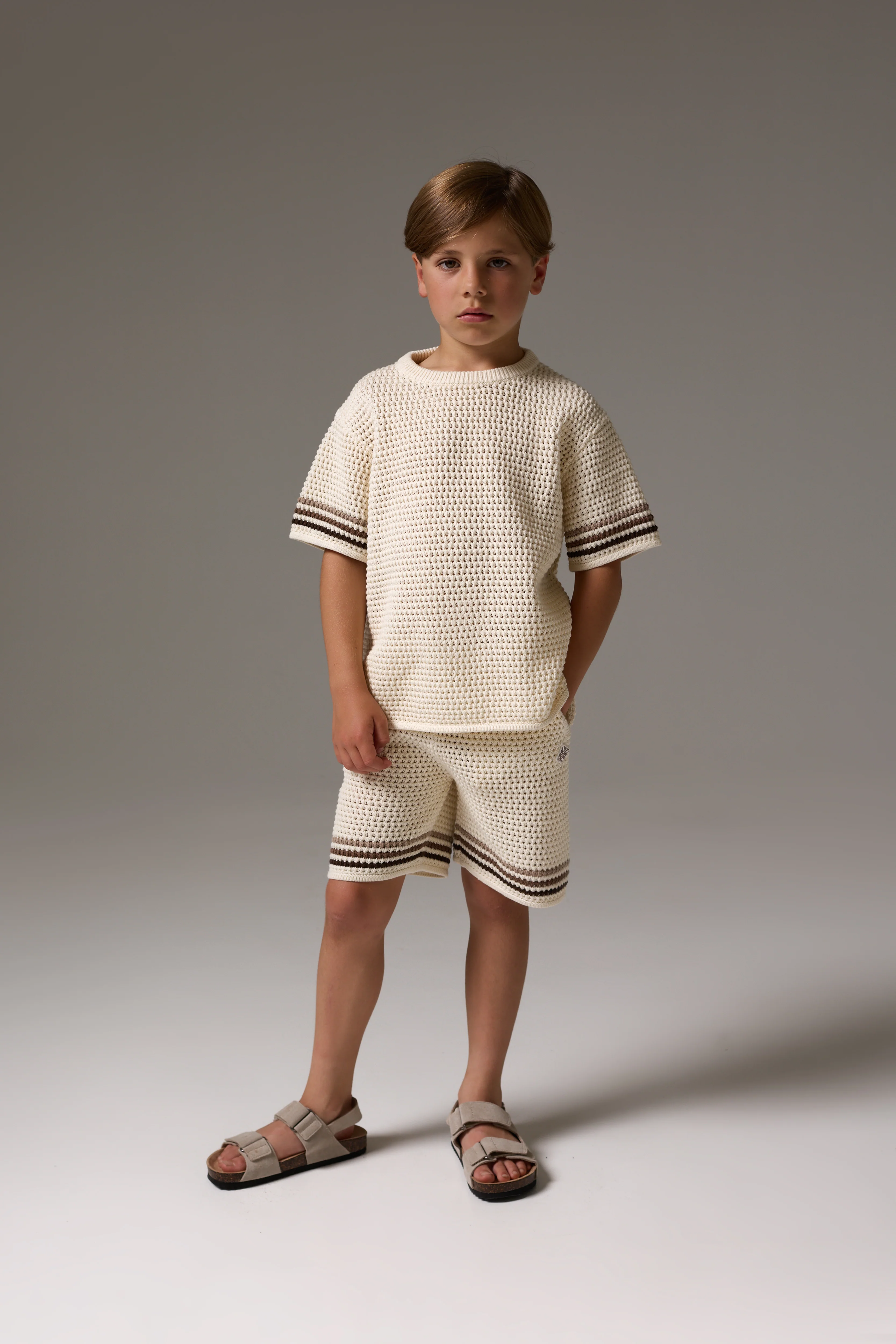 JUNIOR STRIPE CROCHET KNIT T-SHIRT - OFF WHITE - Image 8