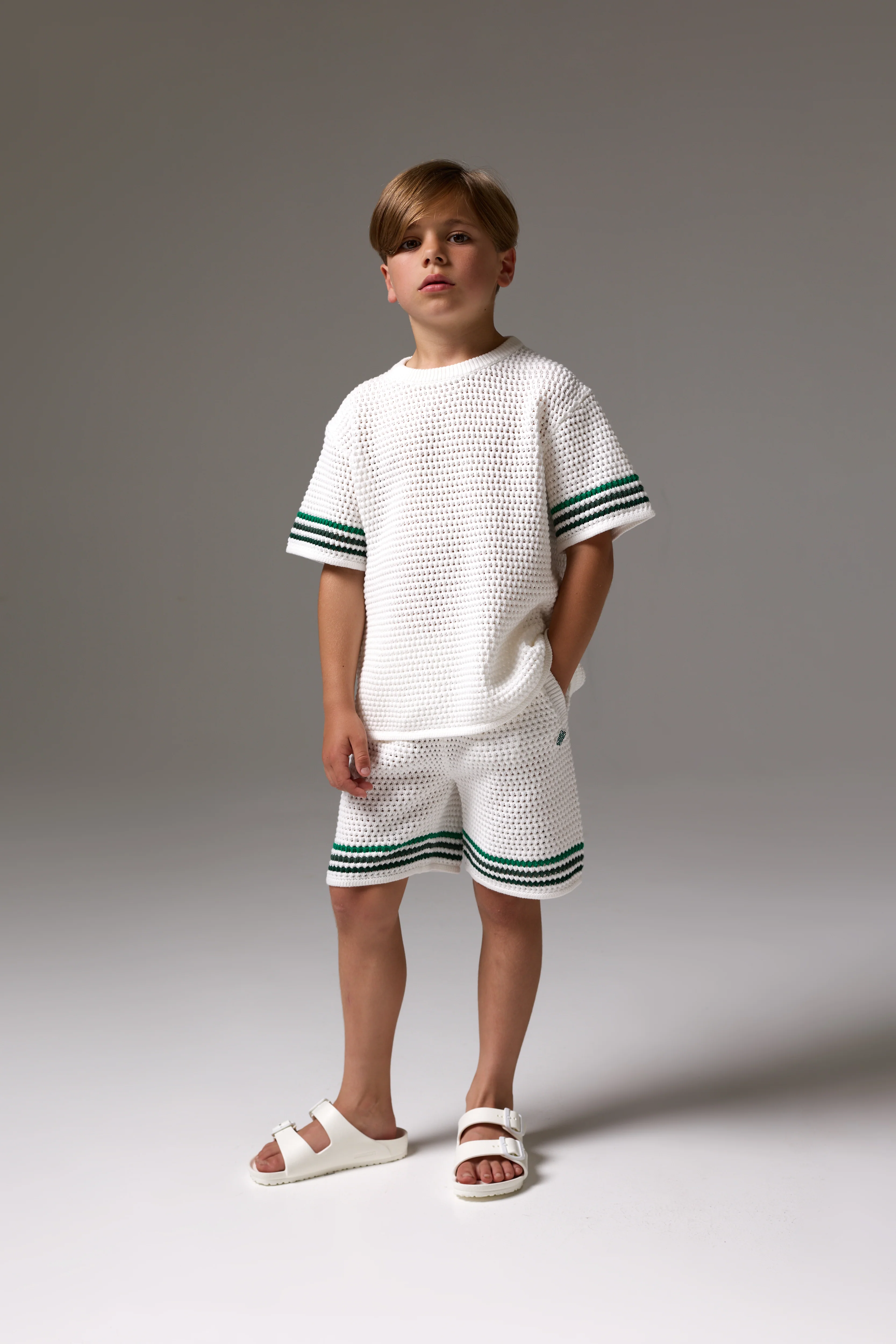 JUNIOR STRIPE CROCHET KNIT T-SHIRT - WHITE - Image 3