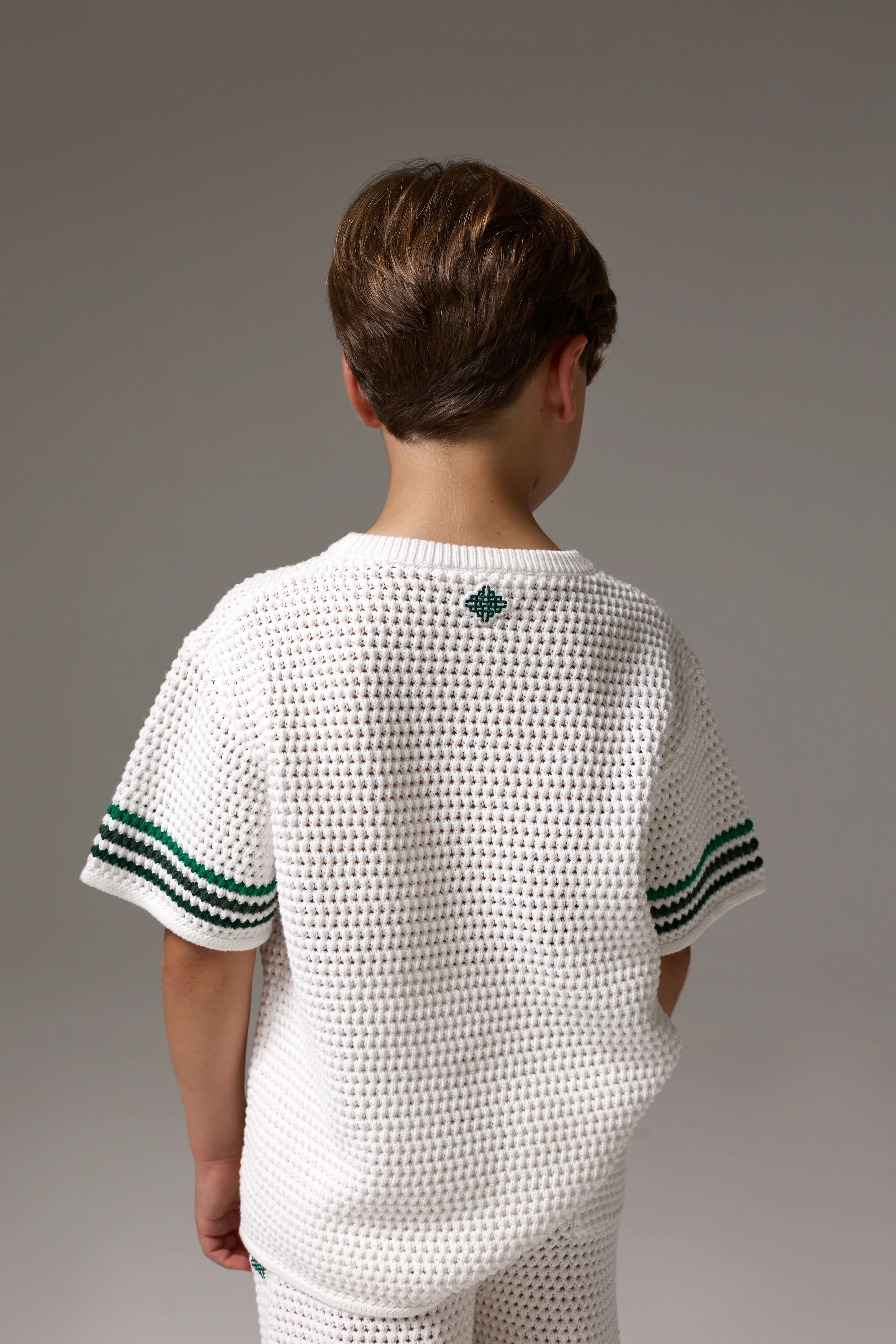 JUNIOR STRIPE CROCHET KNIT T-SHIRT - WHITE - Image 6