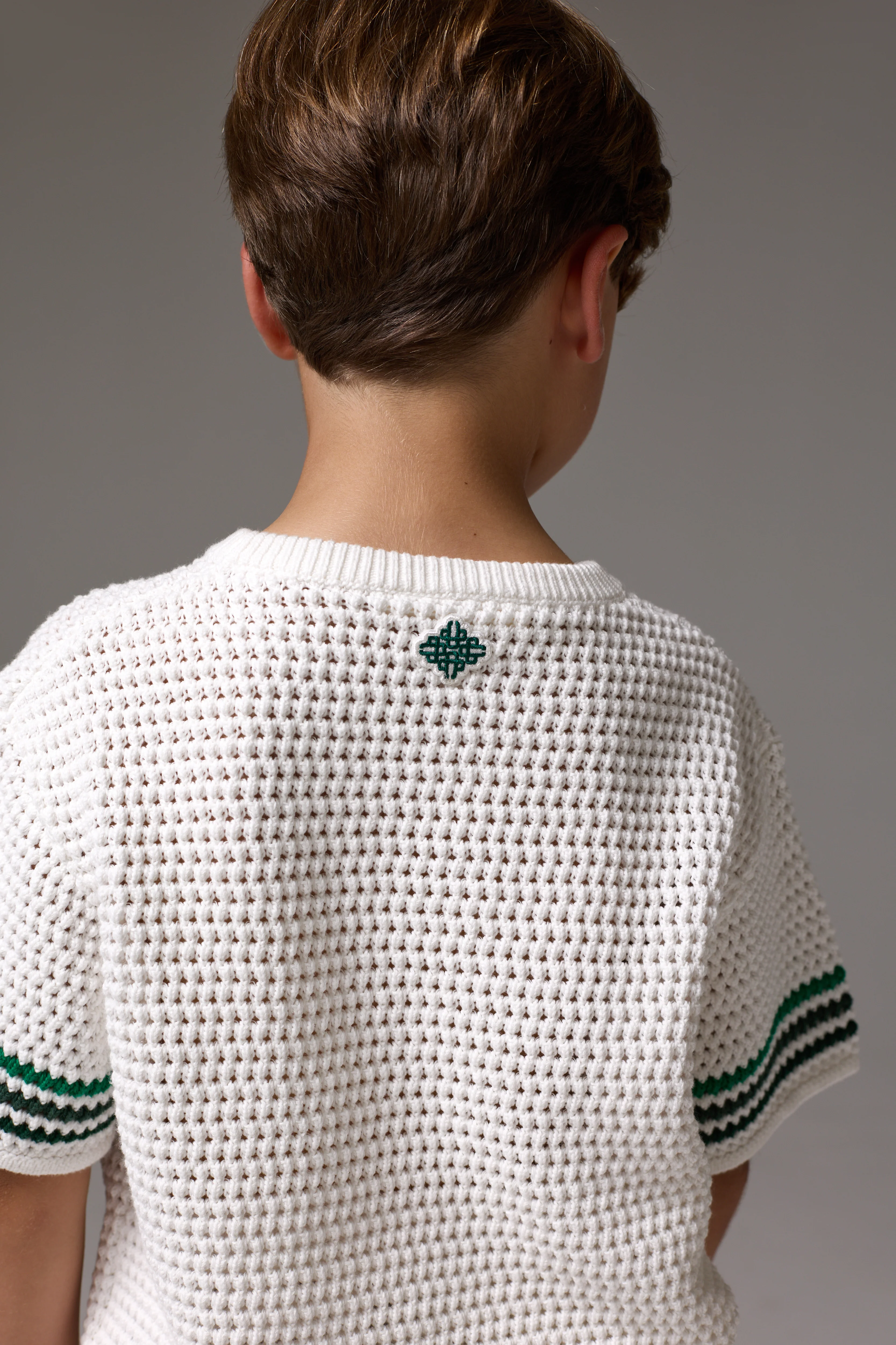 JUNIOR STRIPE CROCHET KNIT T-SHIRT - WHITE - Image 7