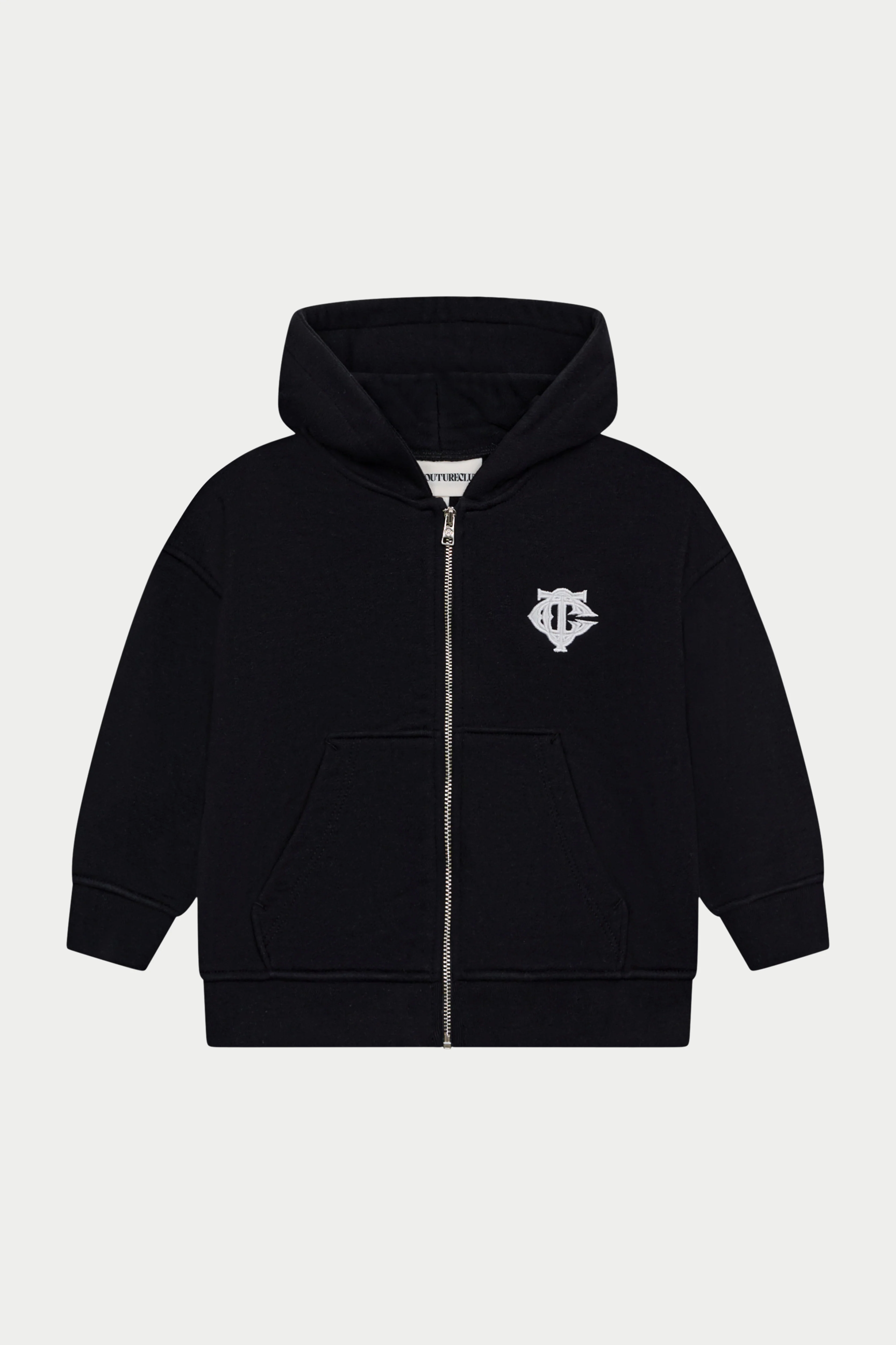 JUNIOR ZIP THROUGH EMBLEM APPLIQUE HOODIE - BLACK - Image 2
