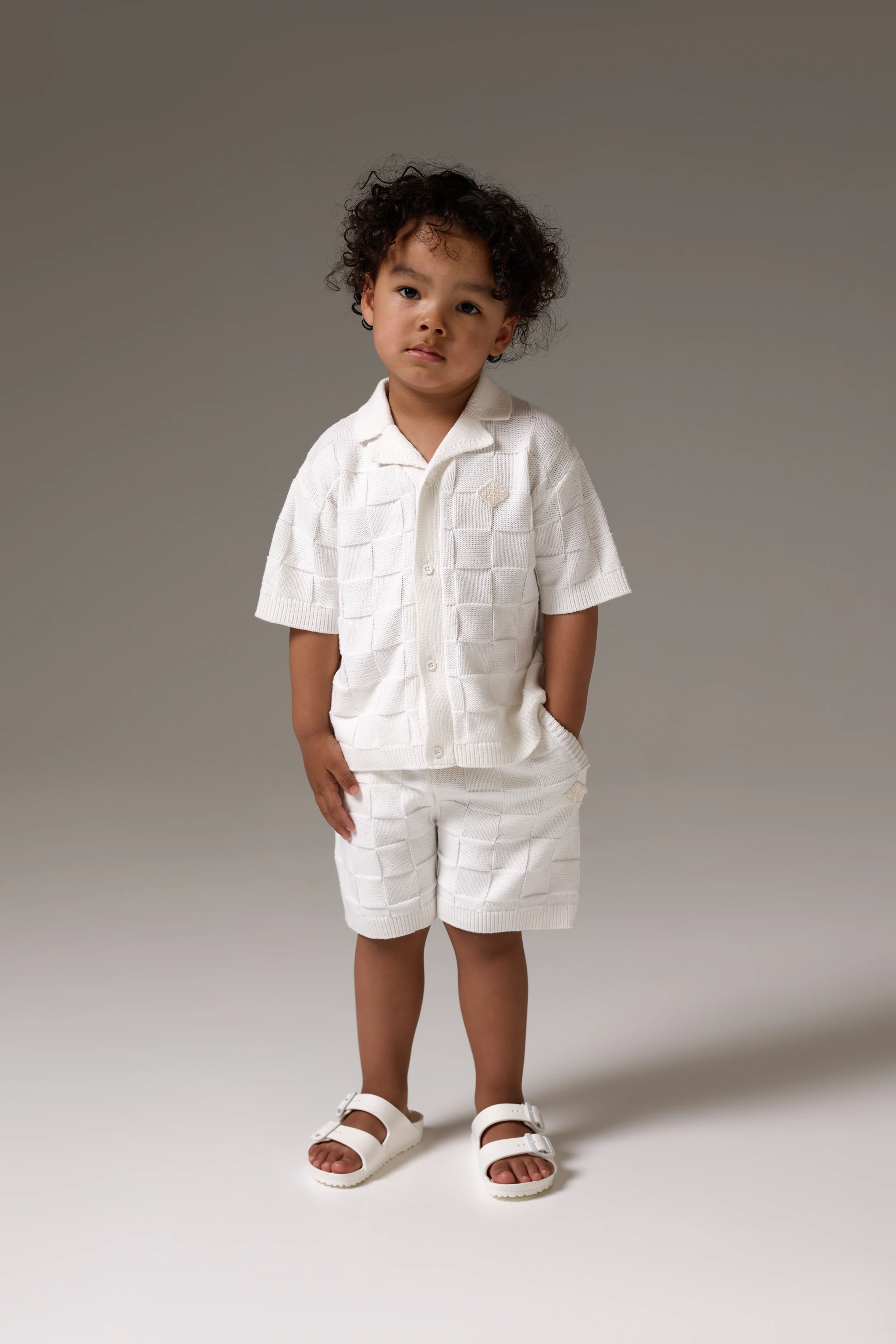 KIDS CHECKERBOARD KNITTED SHIRT - OFF WHITE - Image 3