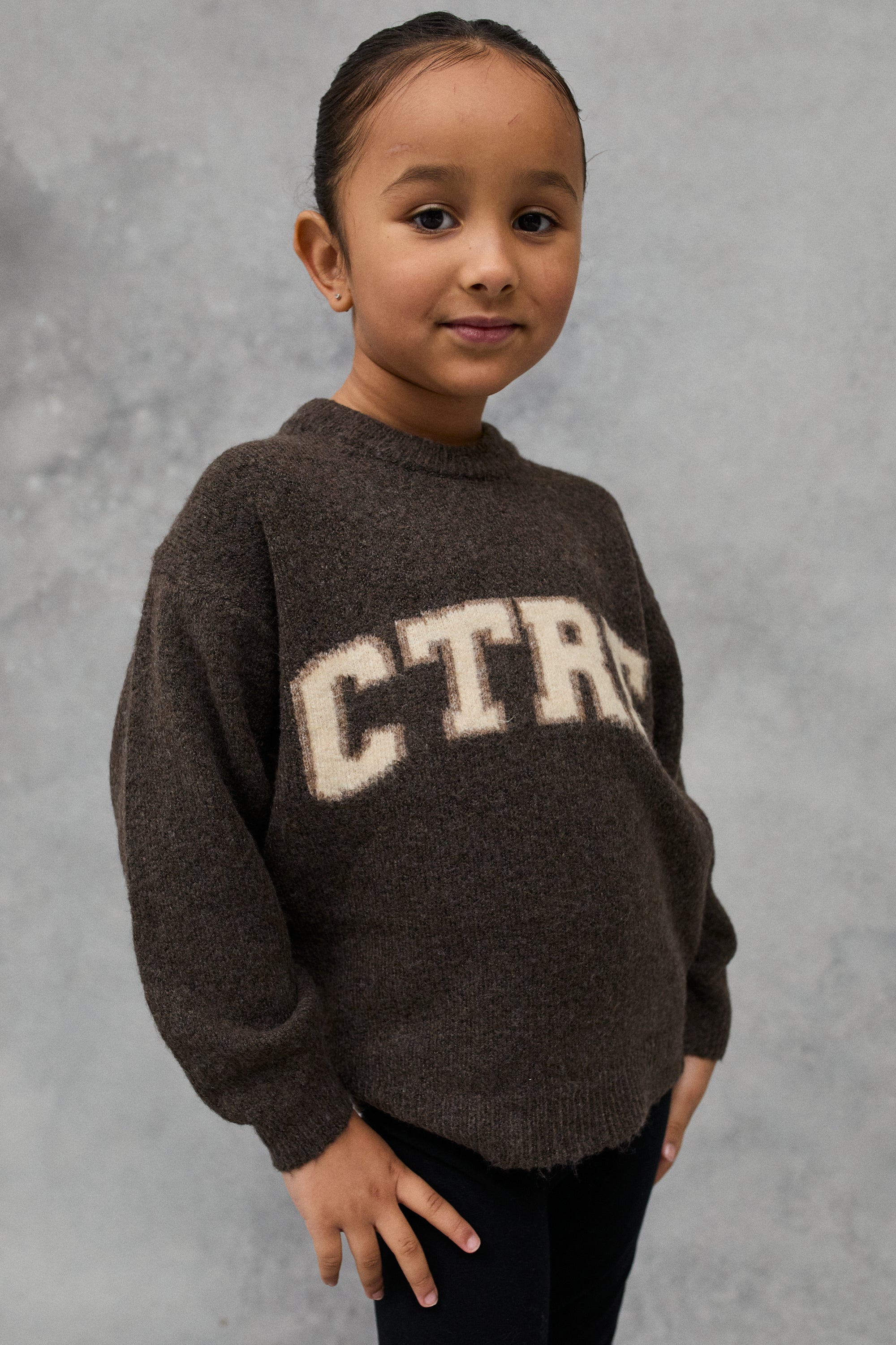 KIDS CTRE KNITTED SWEATSHIRT - BROWN - Image 3