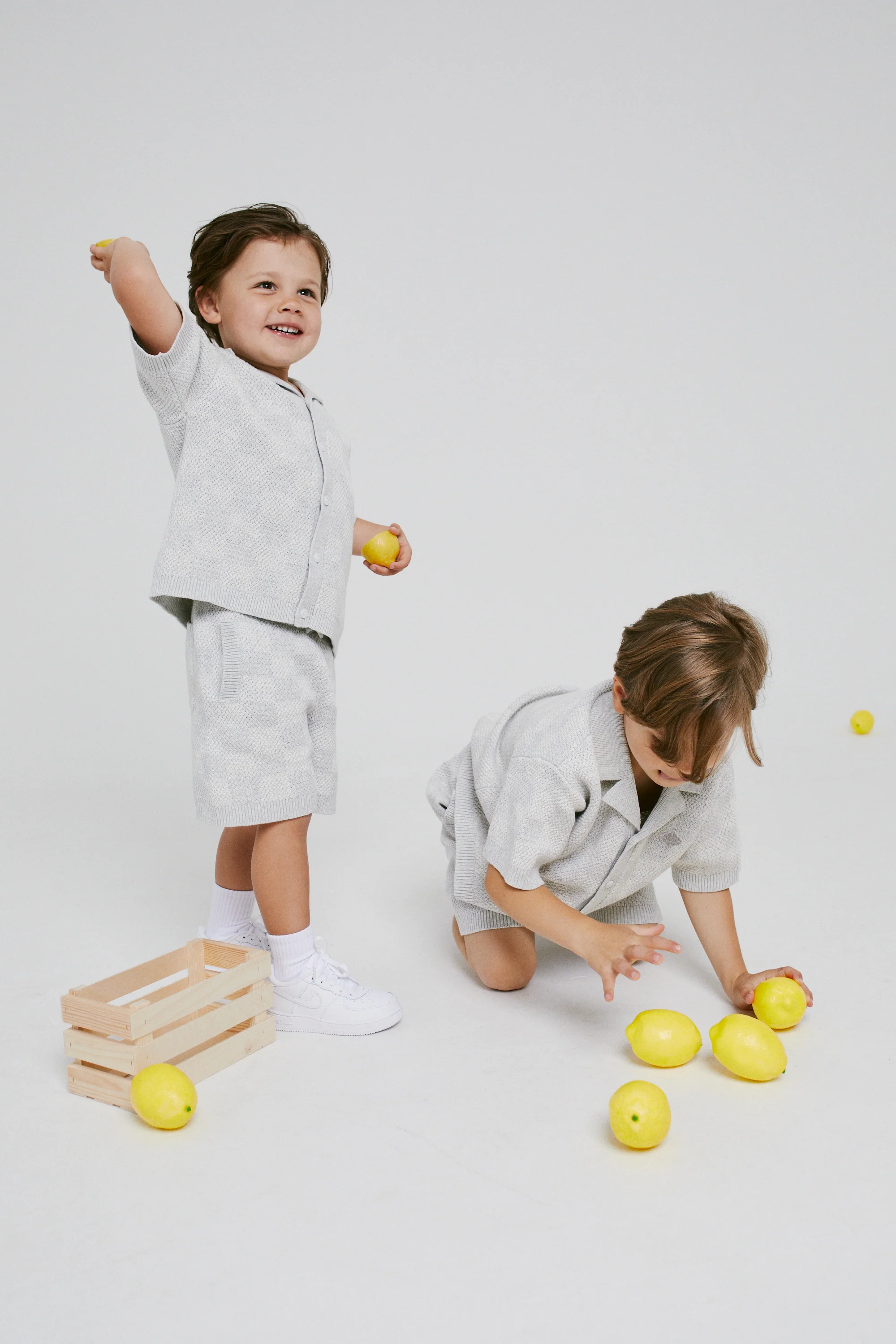 KIDS KNITTED CHECKERBOARD SHIRT - GREY - Image 3