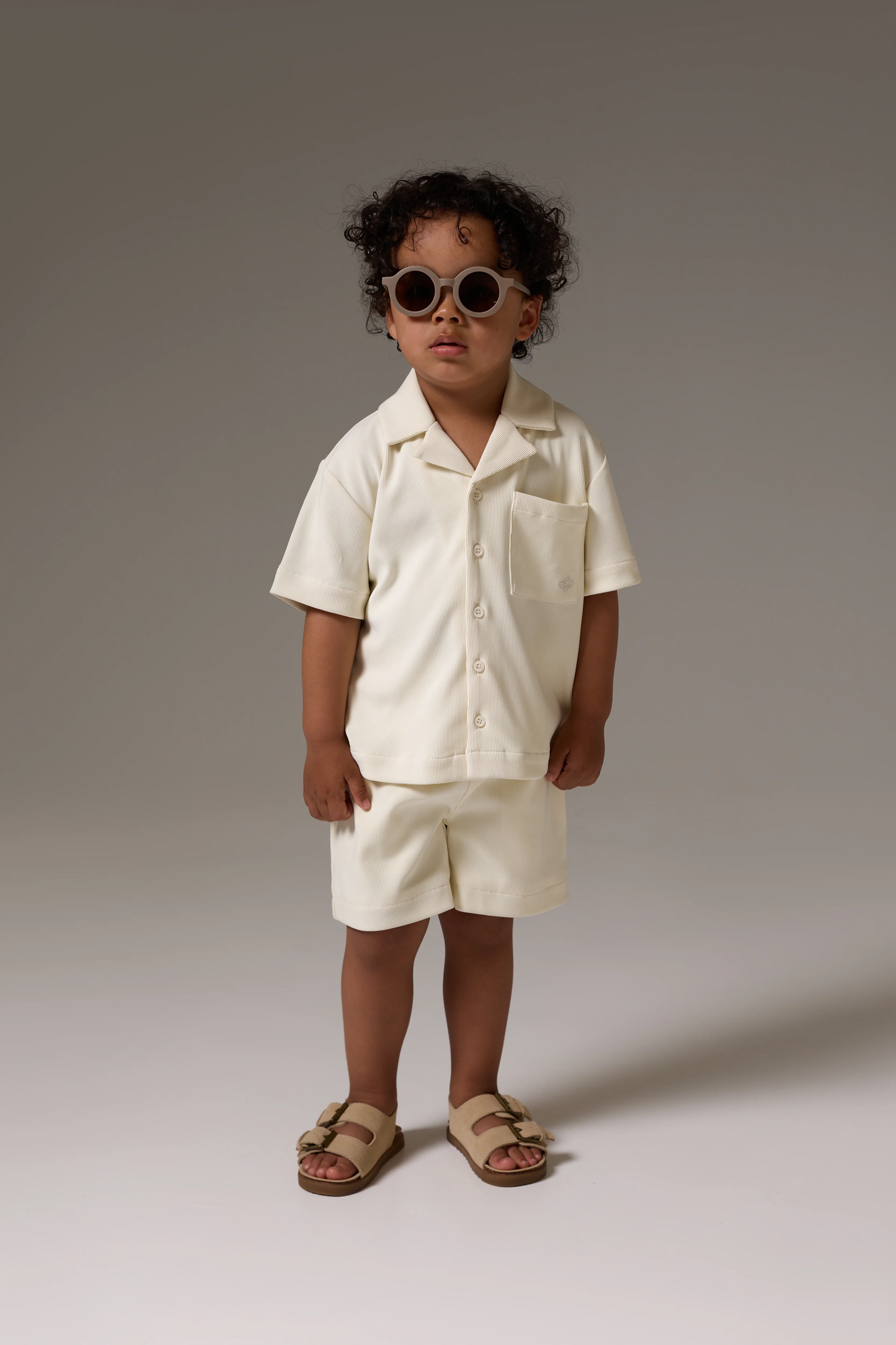 KIDS RIB BUTTON THROUGH SHIRT - STONE - Image 3