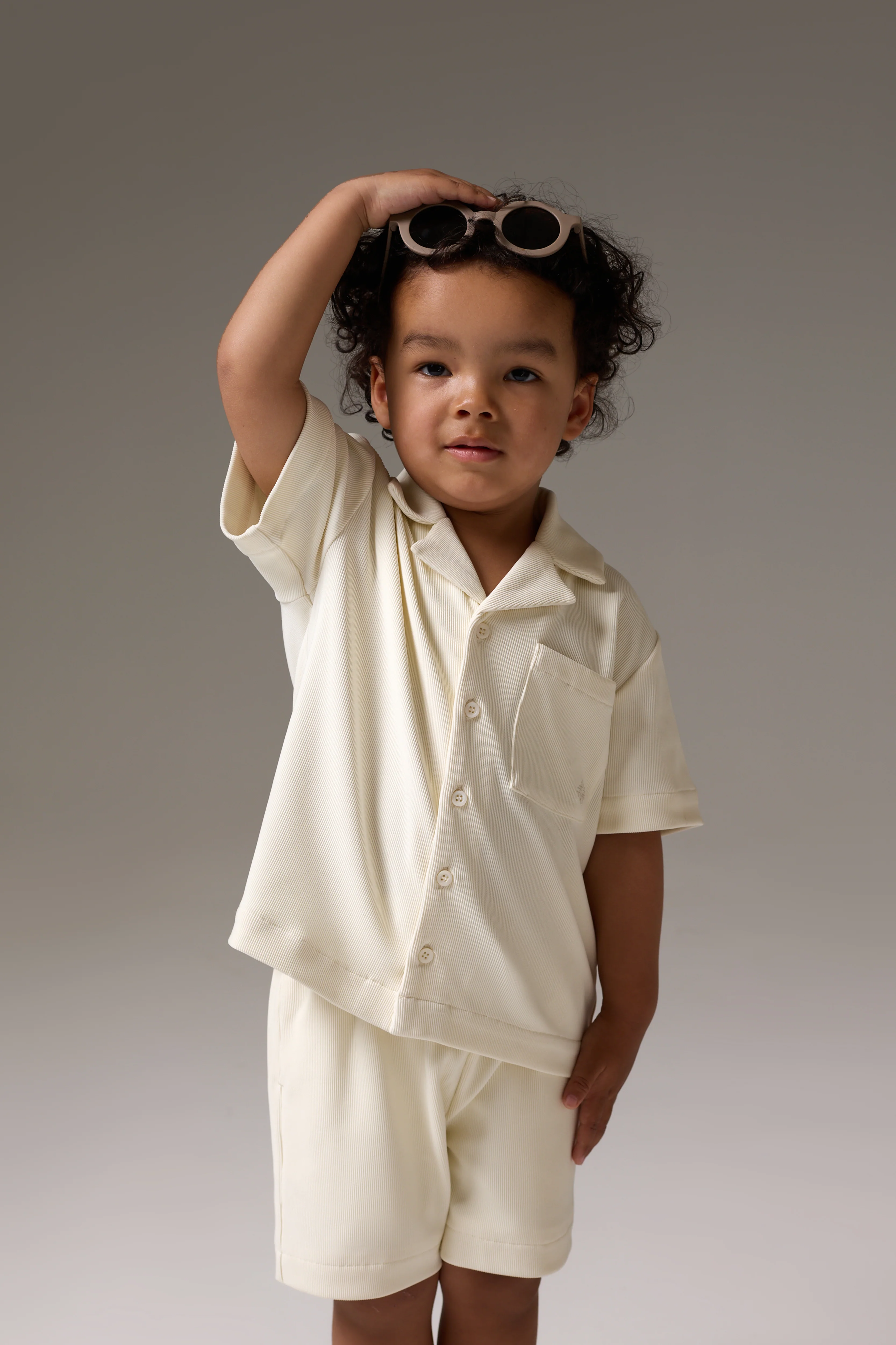 KIDS RIB BUTTON THROUGH SHIRT - STONE - Image 4