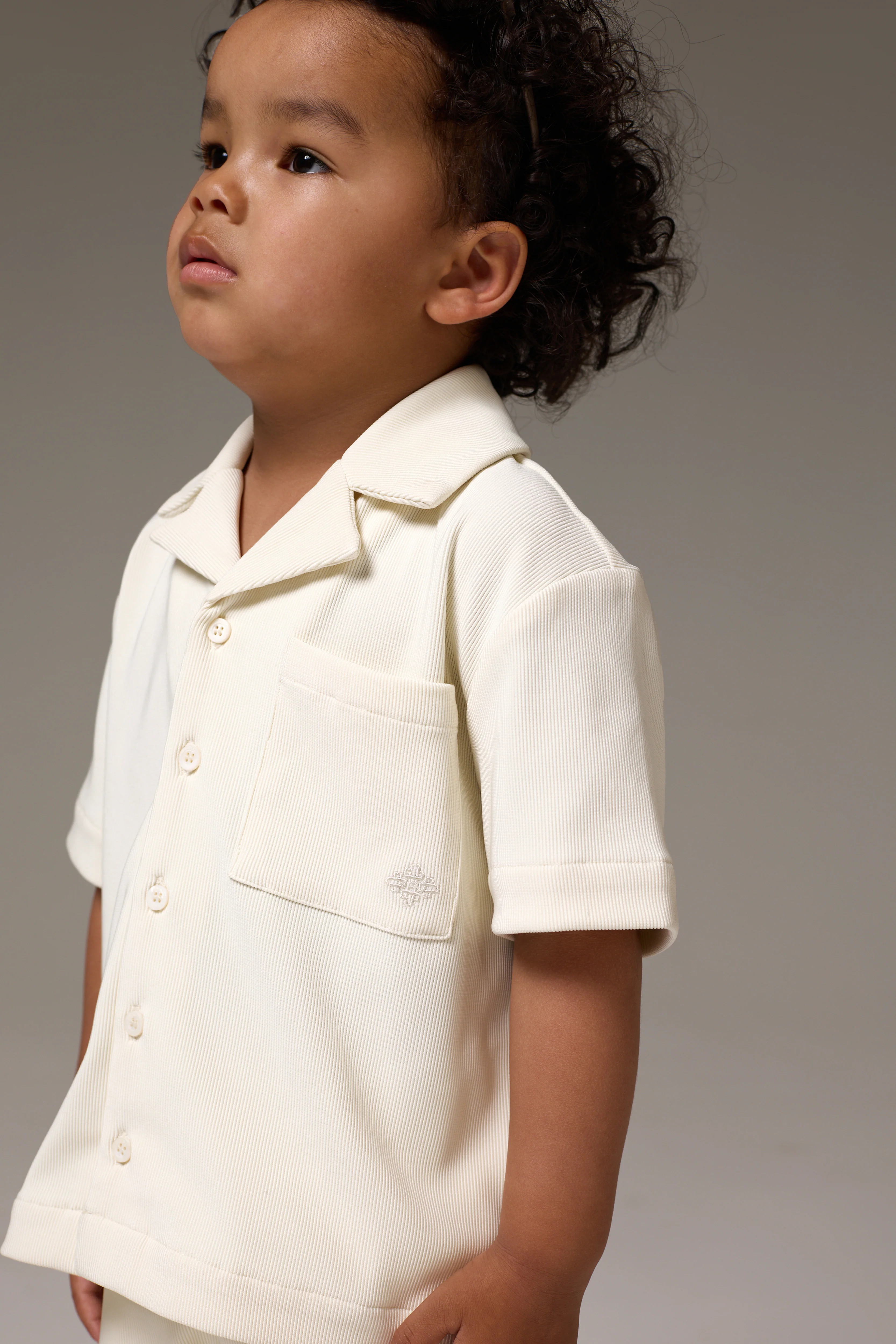 KIDS RIB BUTTON THROUGH SHIRT - STONE - Image 6