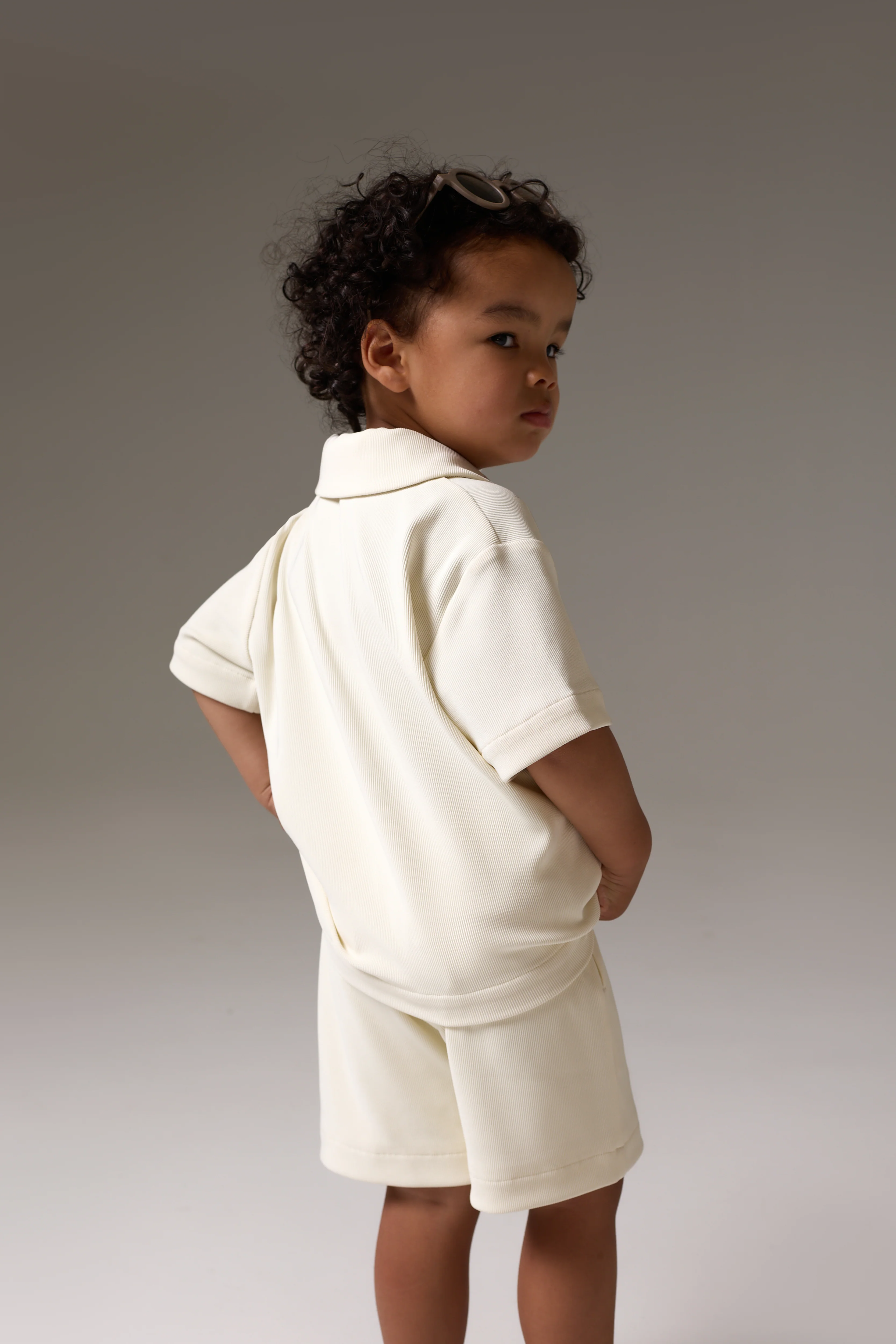 KIDS RIB BUTTON THROUGH SHIRT - STONE - Image 7