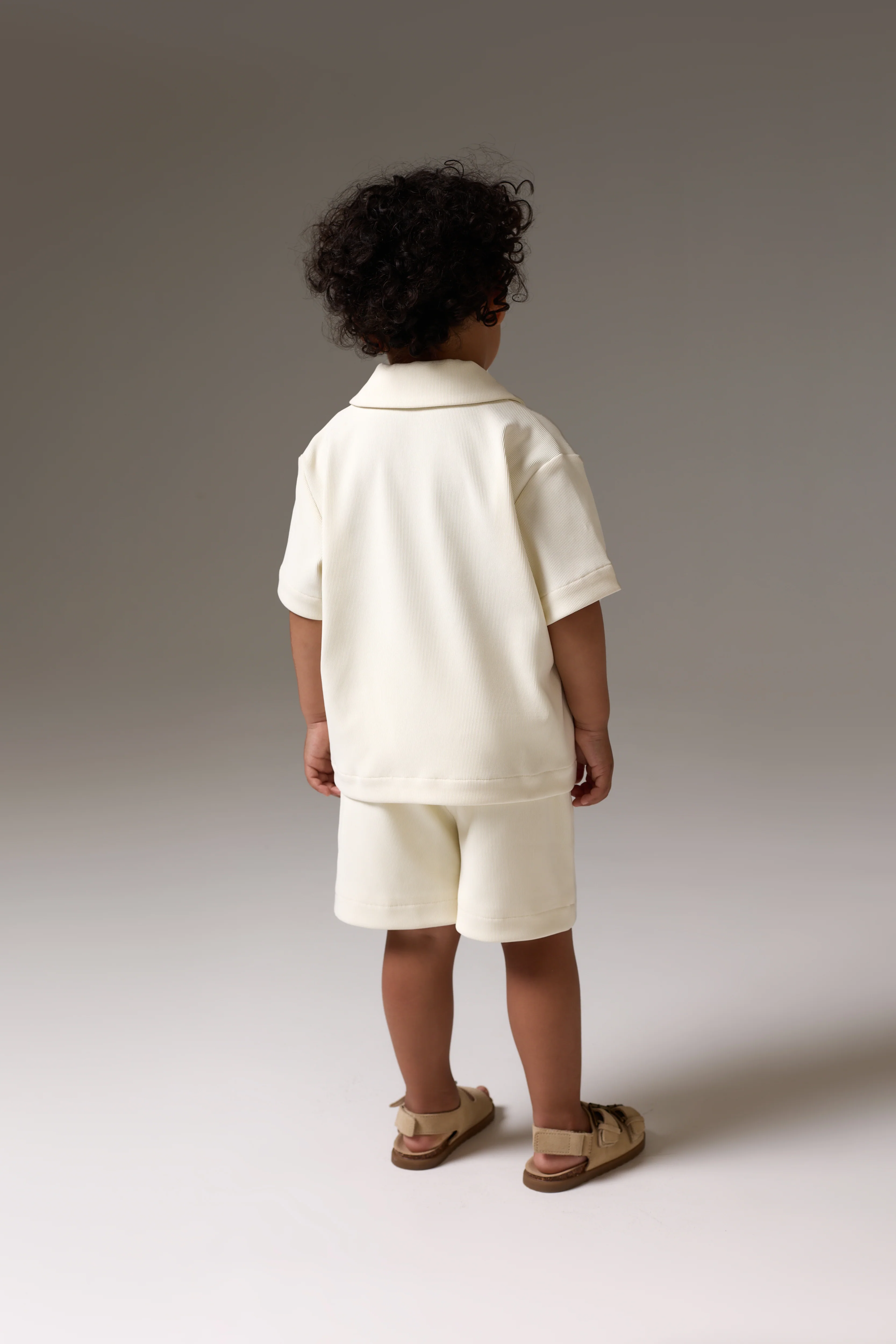KIDS RIB BUTTON THROUGH SHIRT - STONE - Image 8