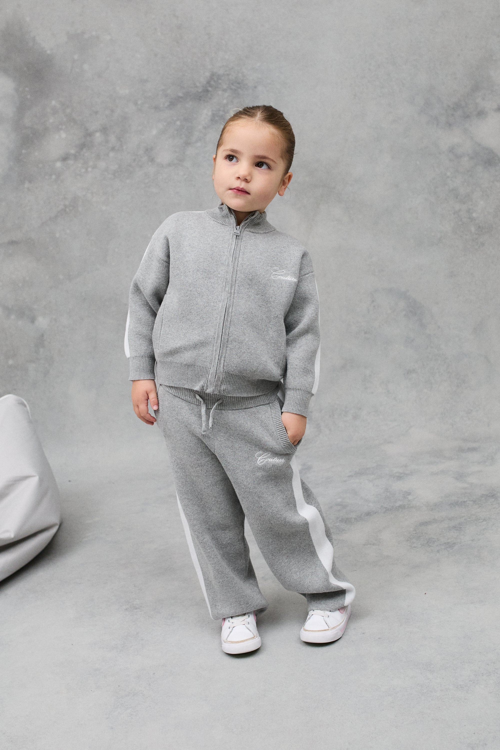 KIDS SIDE STRIPE KNITTED ZIP THROUGH - GREY MARL - Image 3
