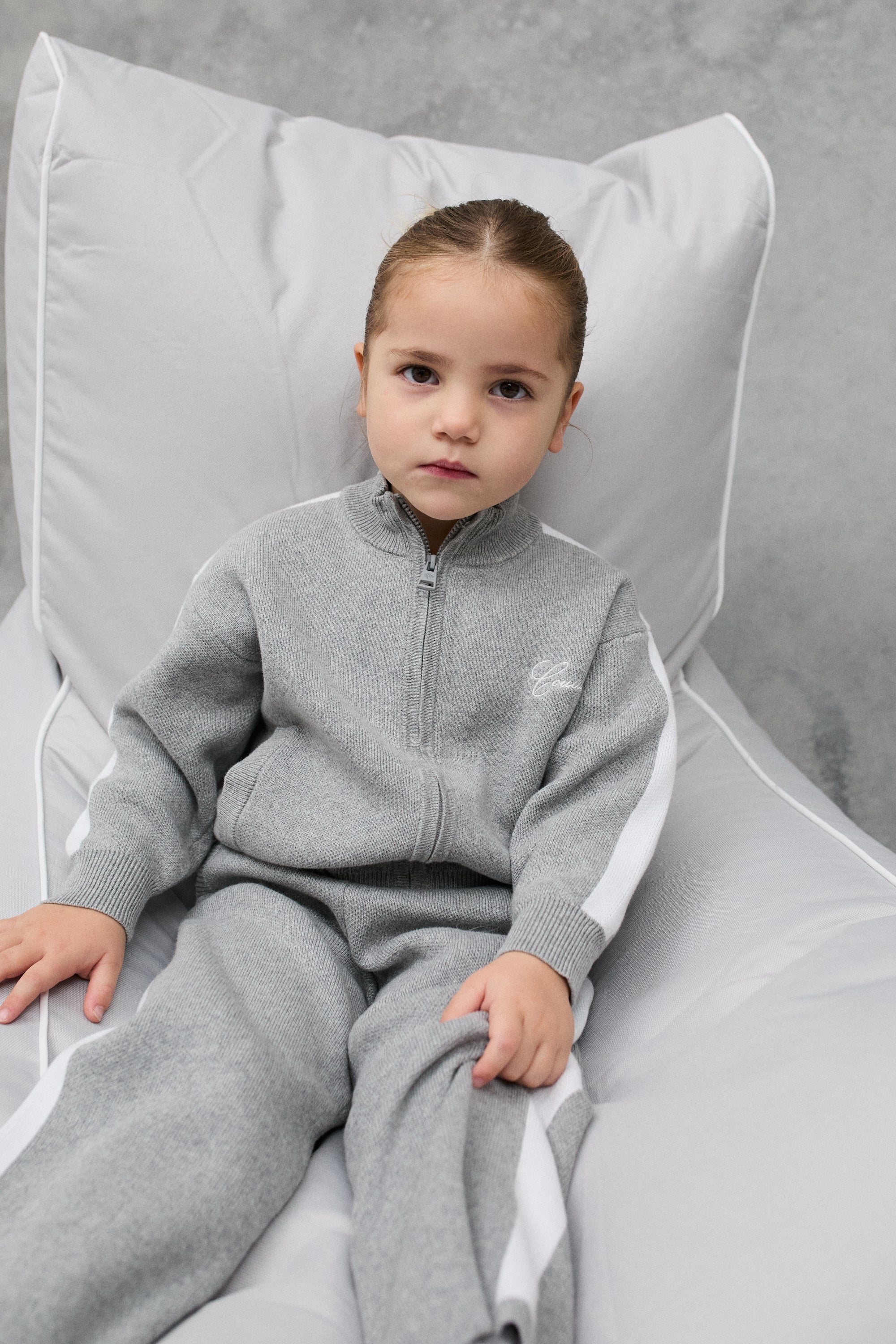 KIDS SIDE STRIPE KNITTED ZIP THROUGH - GREY MARL - Image 4