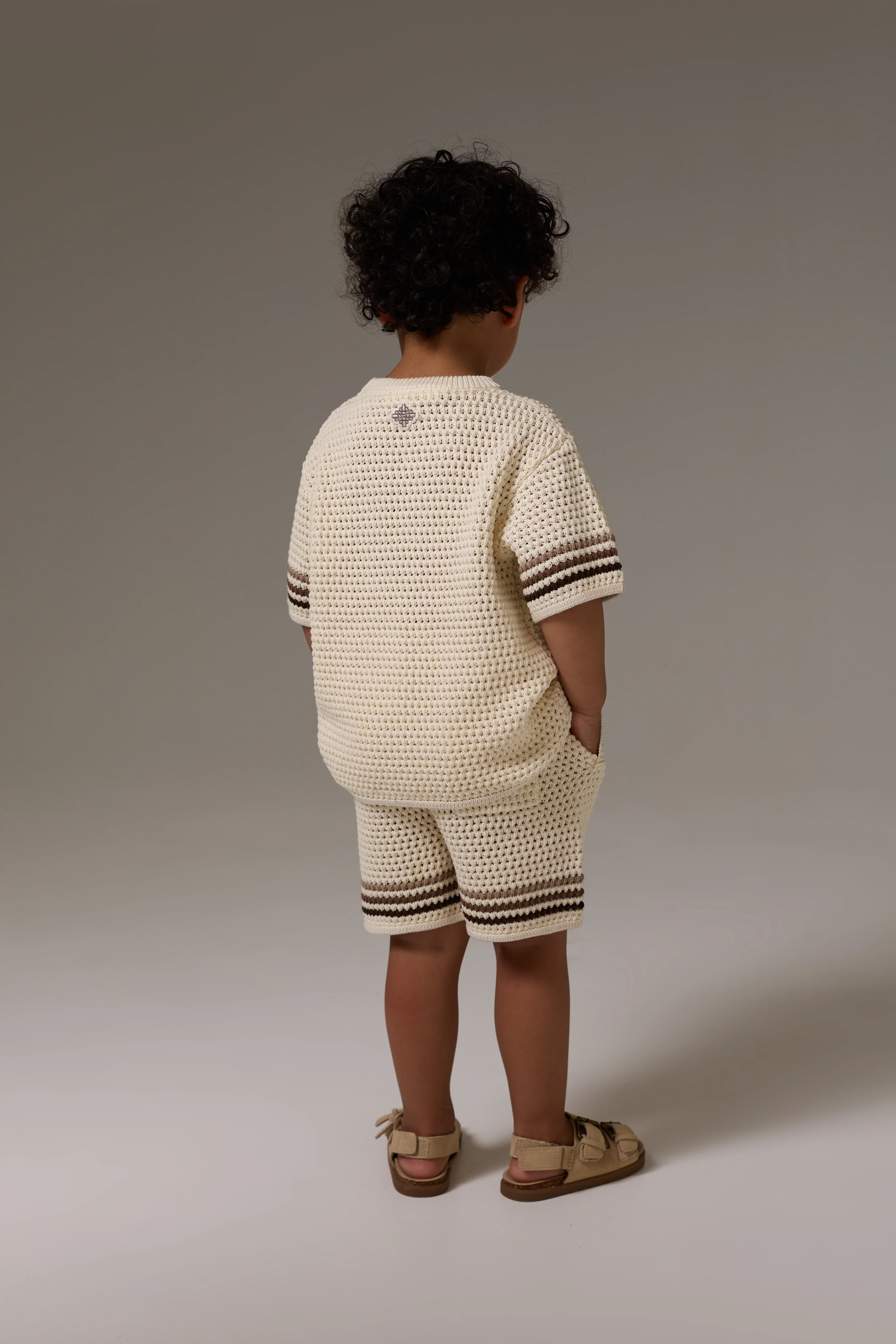 KIDS STRIPE CROCHET KNIT SHORTS - OFF WHITE - Image 7