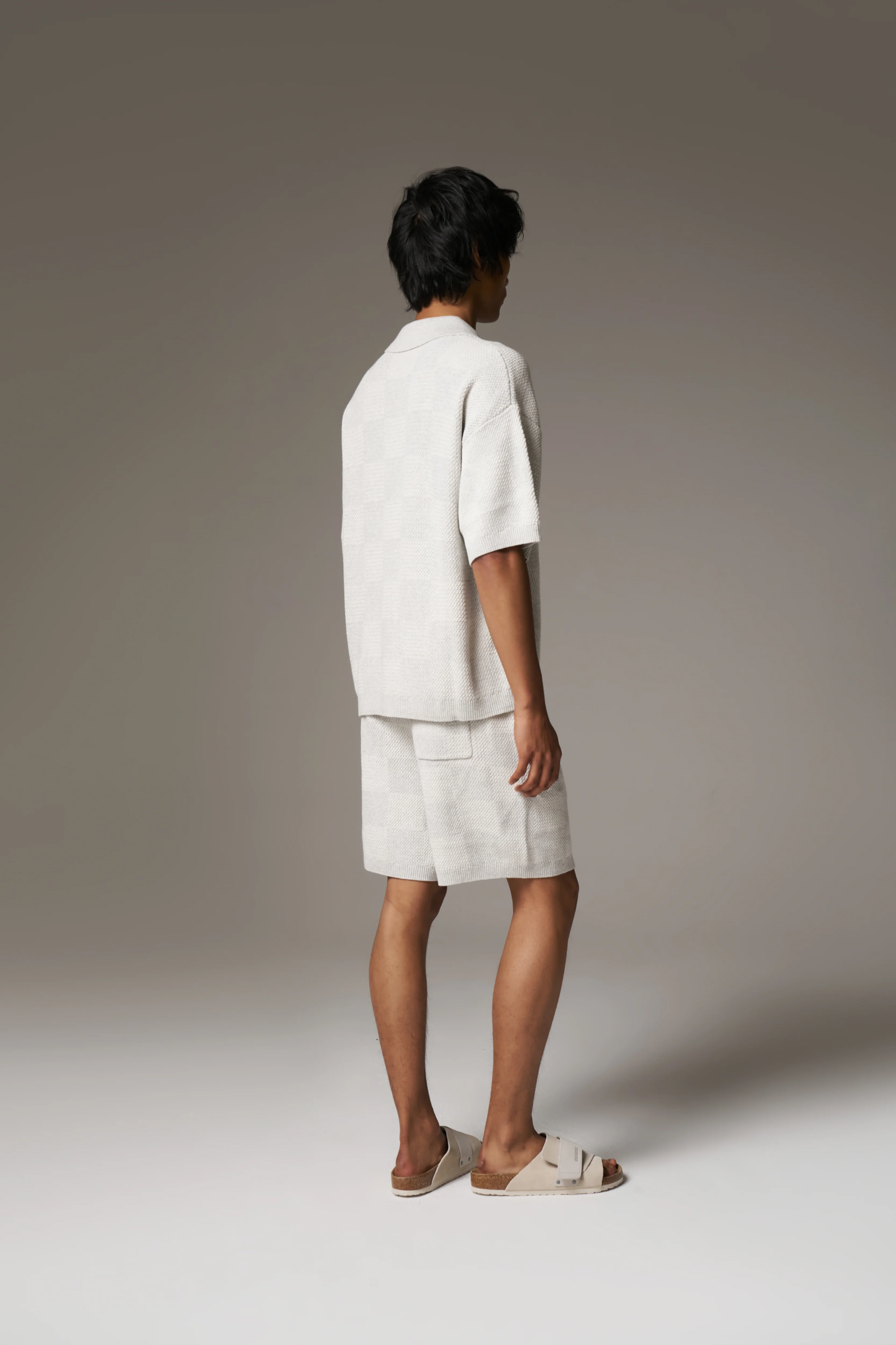 KNITTED CHECKERBOARD SHORTS - GREY - Image 7