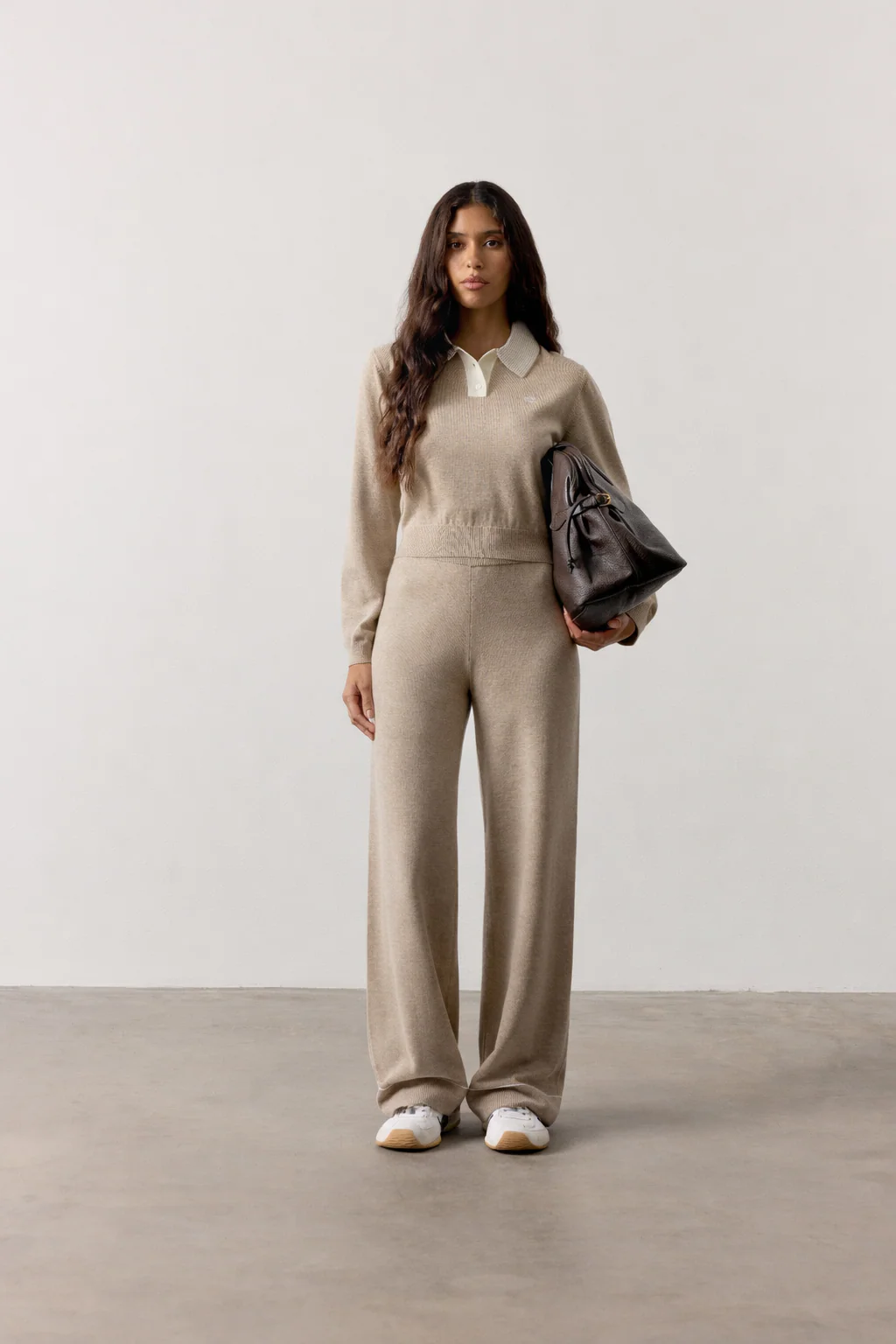 KNITTED PANEL TROUSERS - BEIGE - Image 3