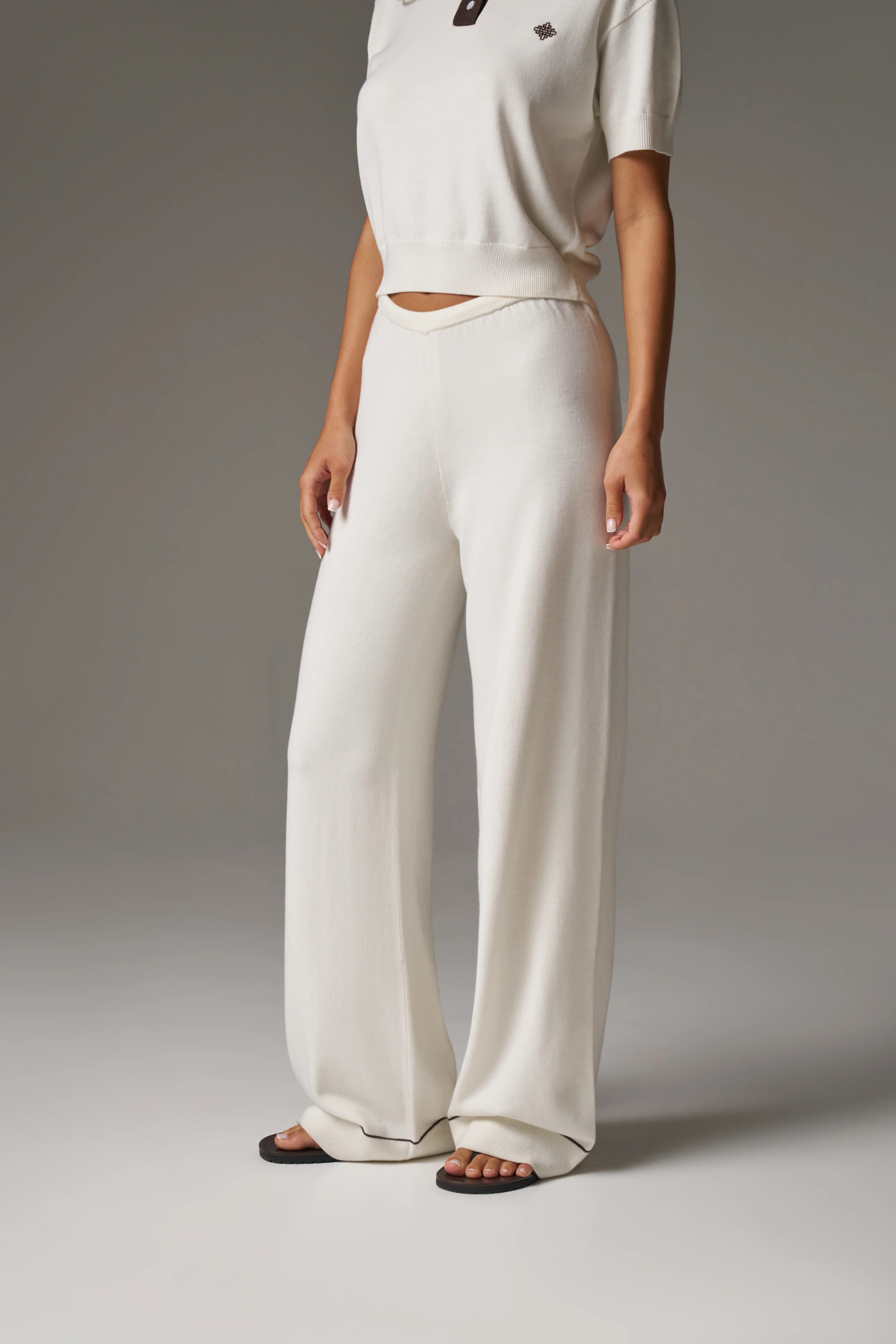 KNITTED PANEL TROUSERS - CREAM - Image 2