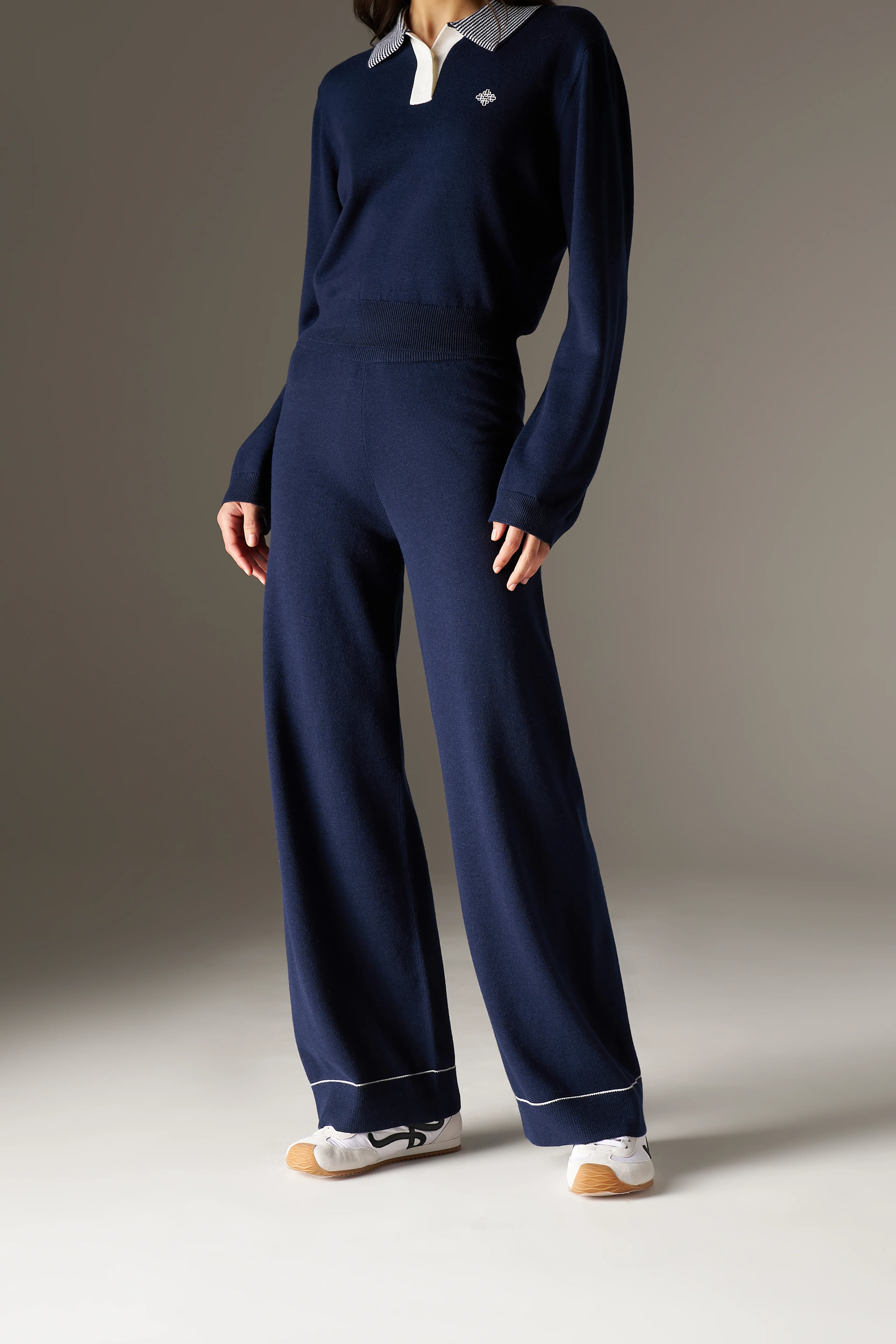 KNITTED PANEL TROUSERS - NAVY - Image 2
