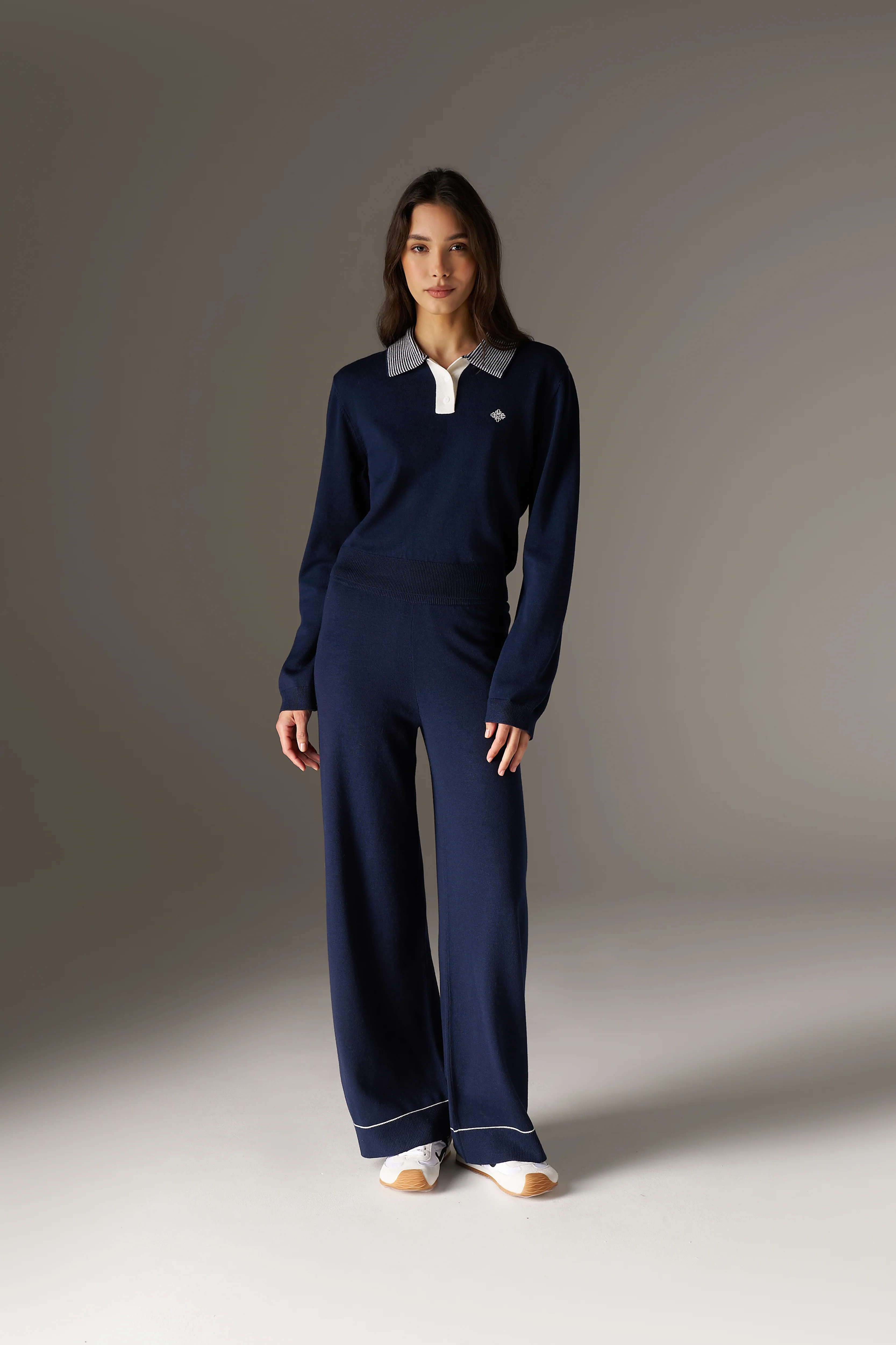 KNITTED PANEL TROUSERS - NAVY - Image 4