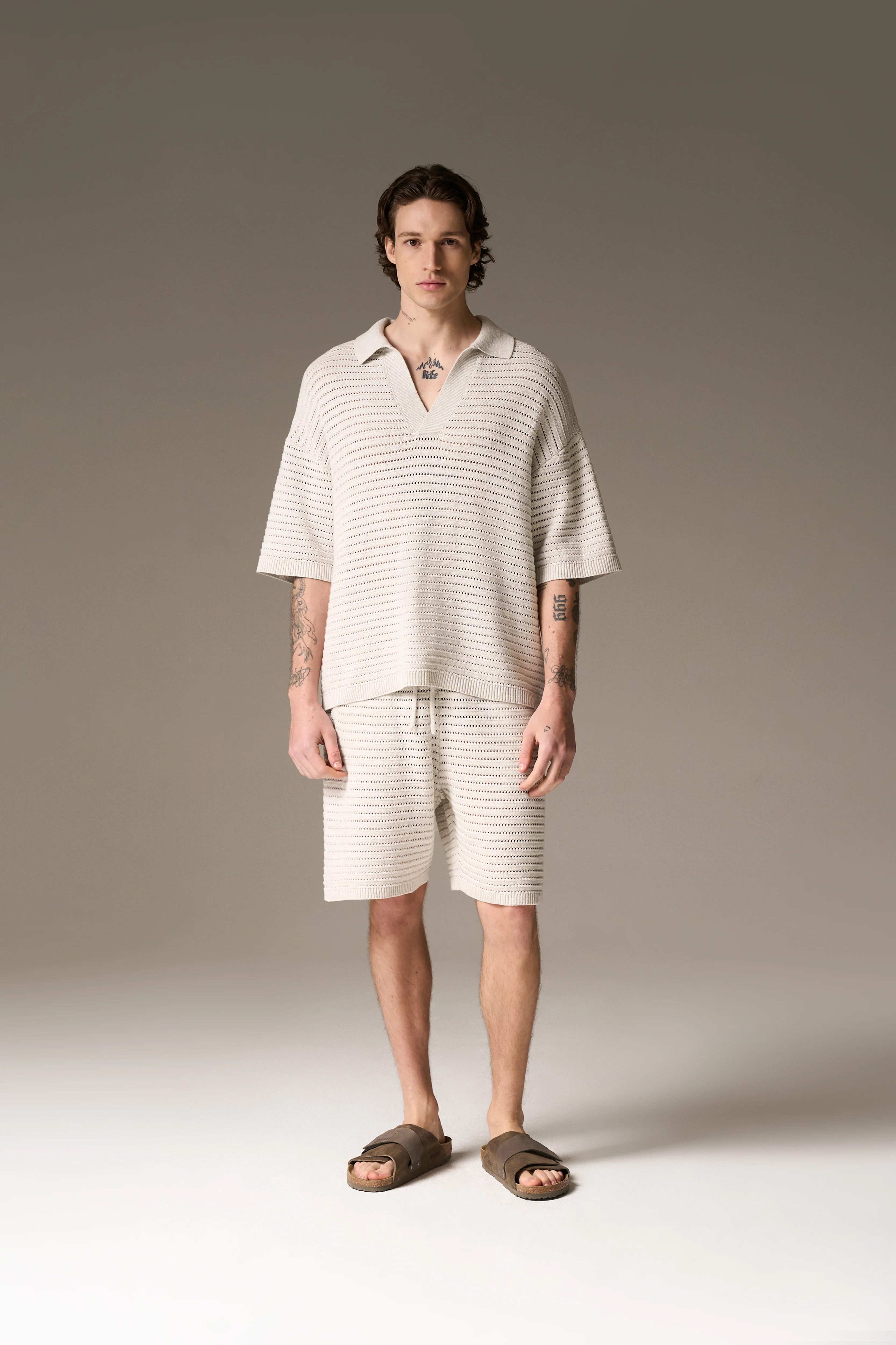 KNITTED POLO SHIRT - LIGHT GREY - Image 5