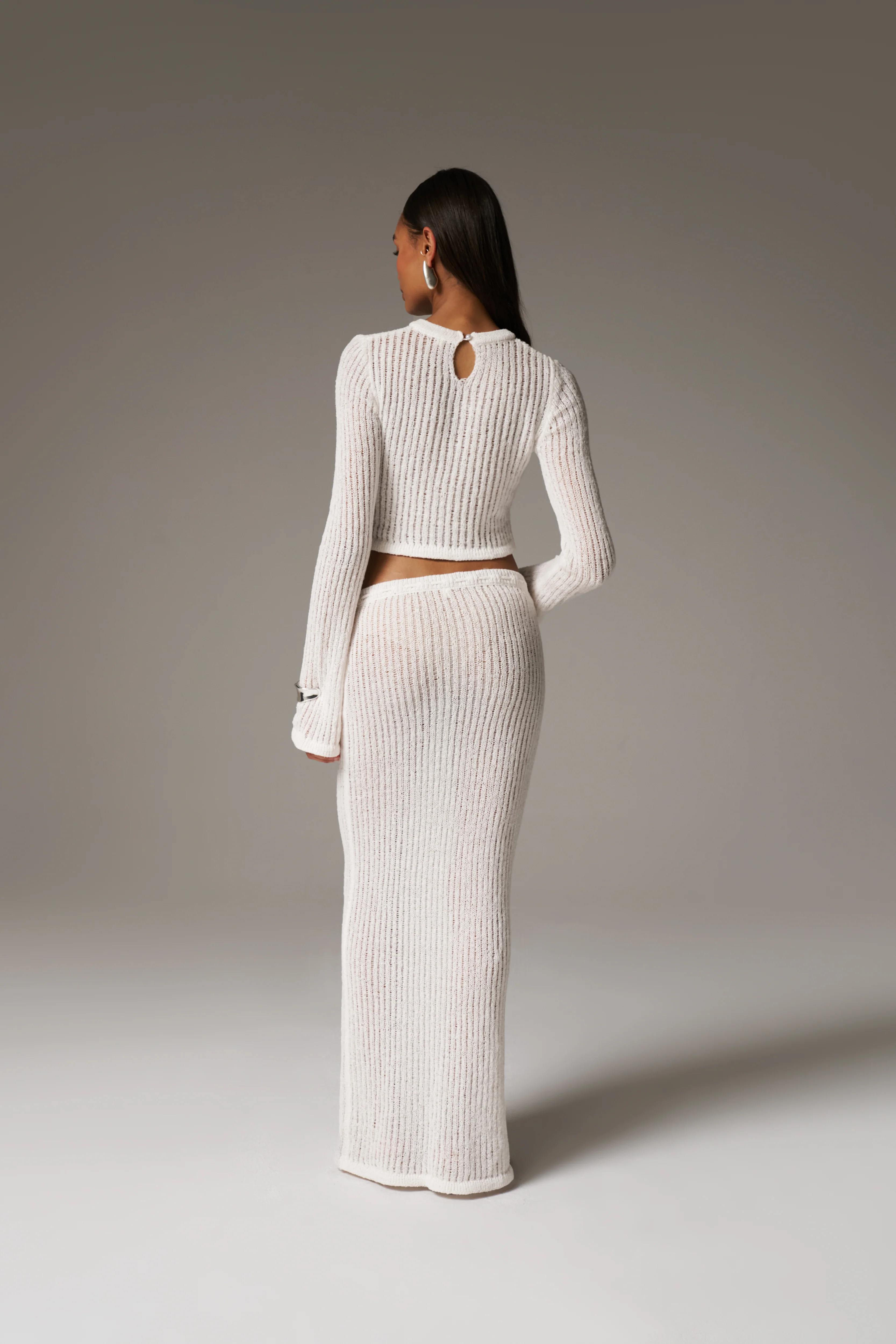 LADDER KNIT LONG SLEEVE TOP - CREAM - Image 10