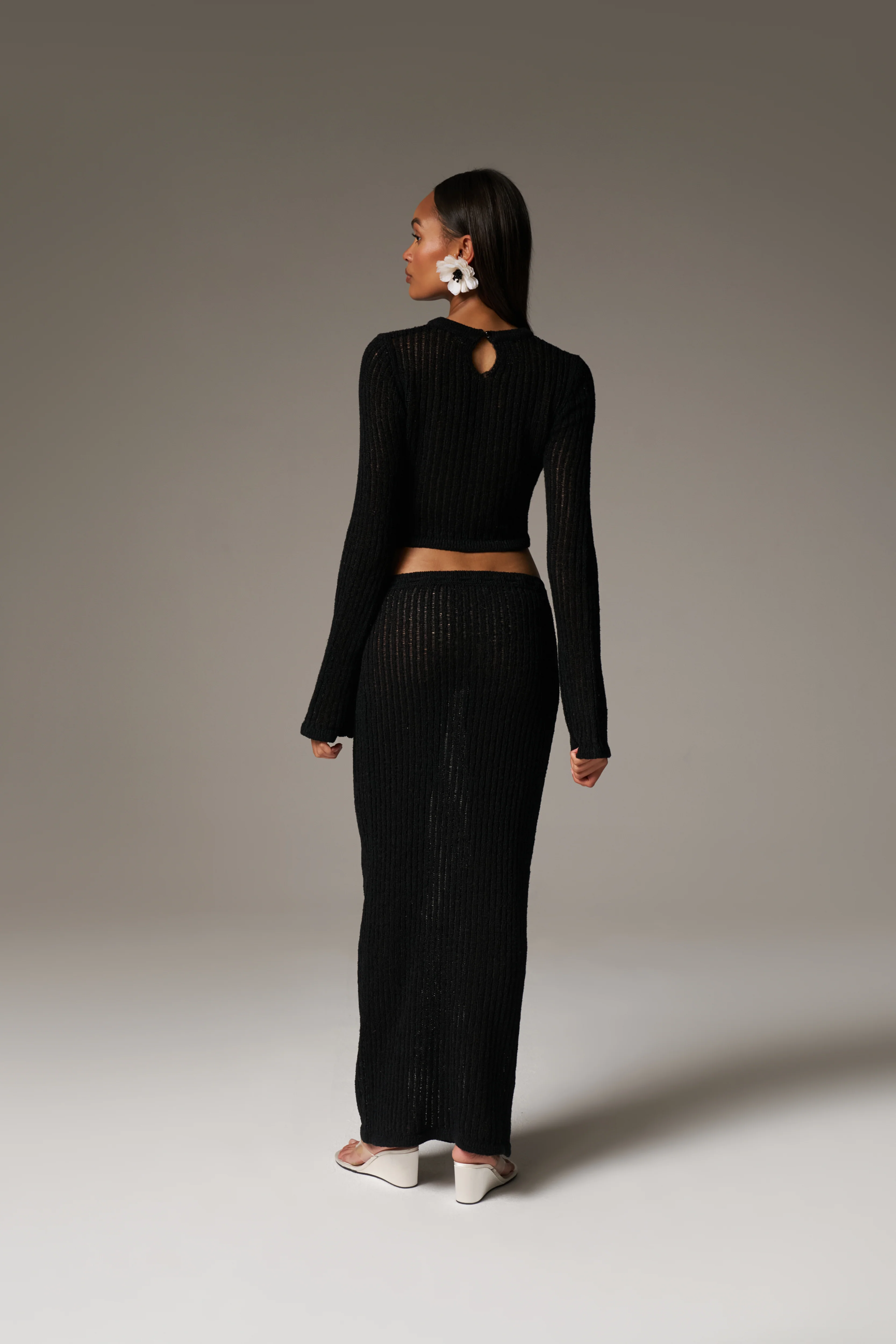 LADDER KNIT MAXI SKIRT - BLACK - Image 8
