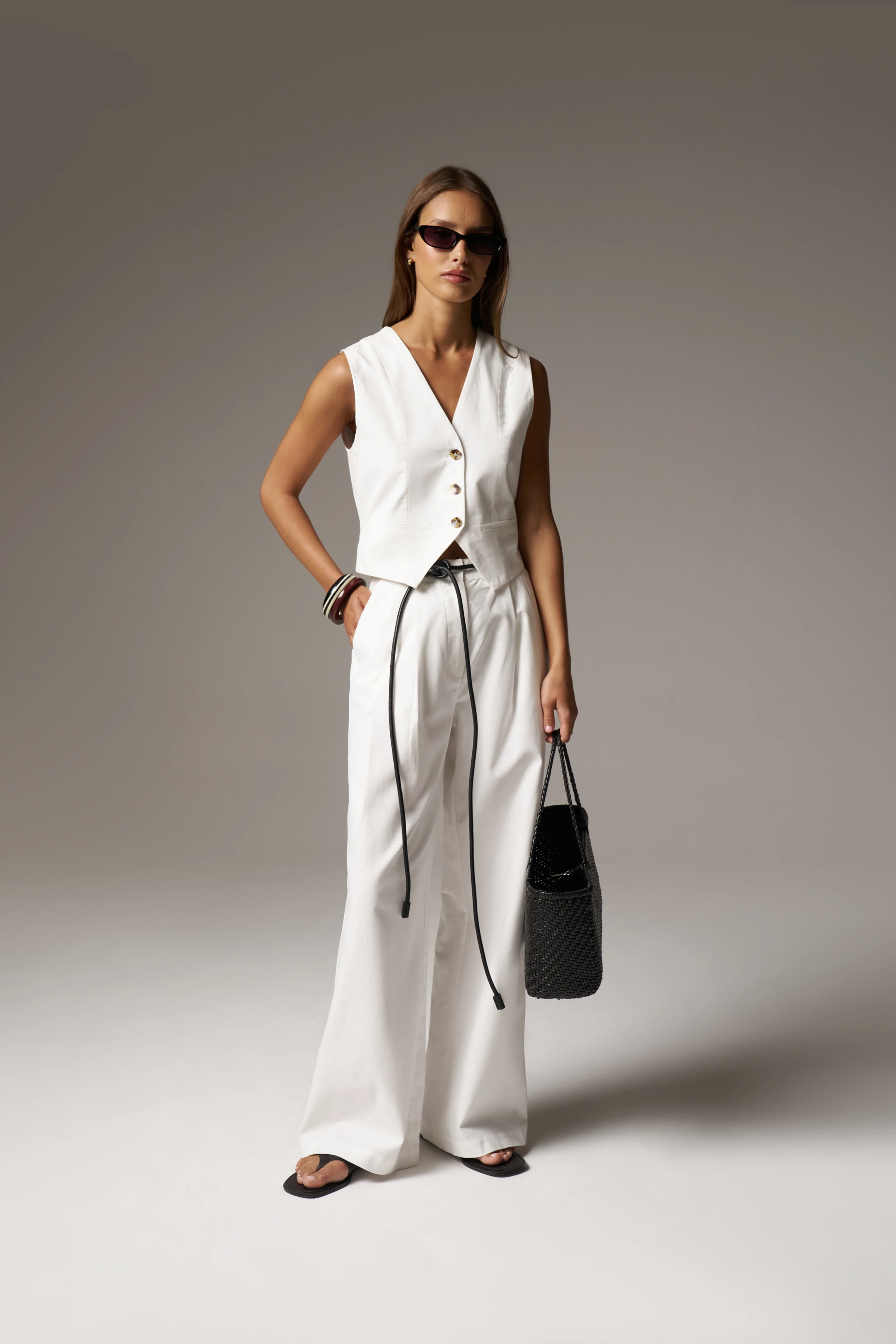 LINEN BLEND WAISTCOAT - WHITE - Image 10