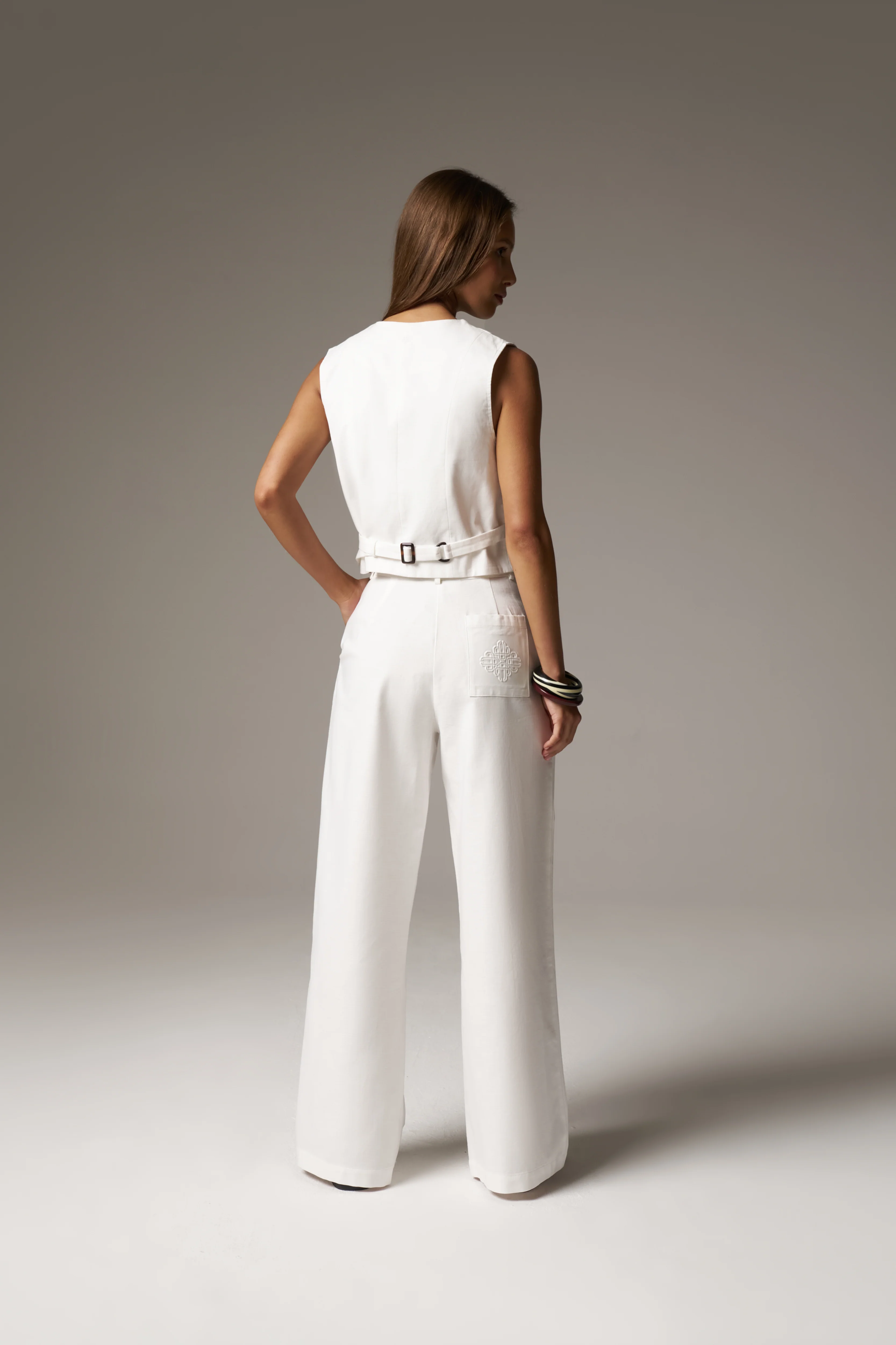 LINEN BLEND WAISTCOAT - WHITE - Image 8