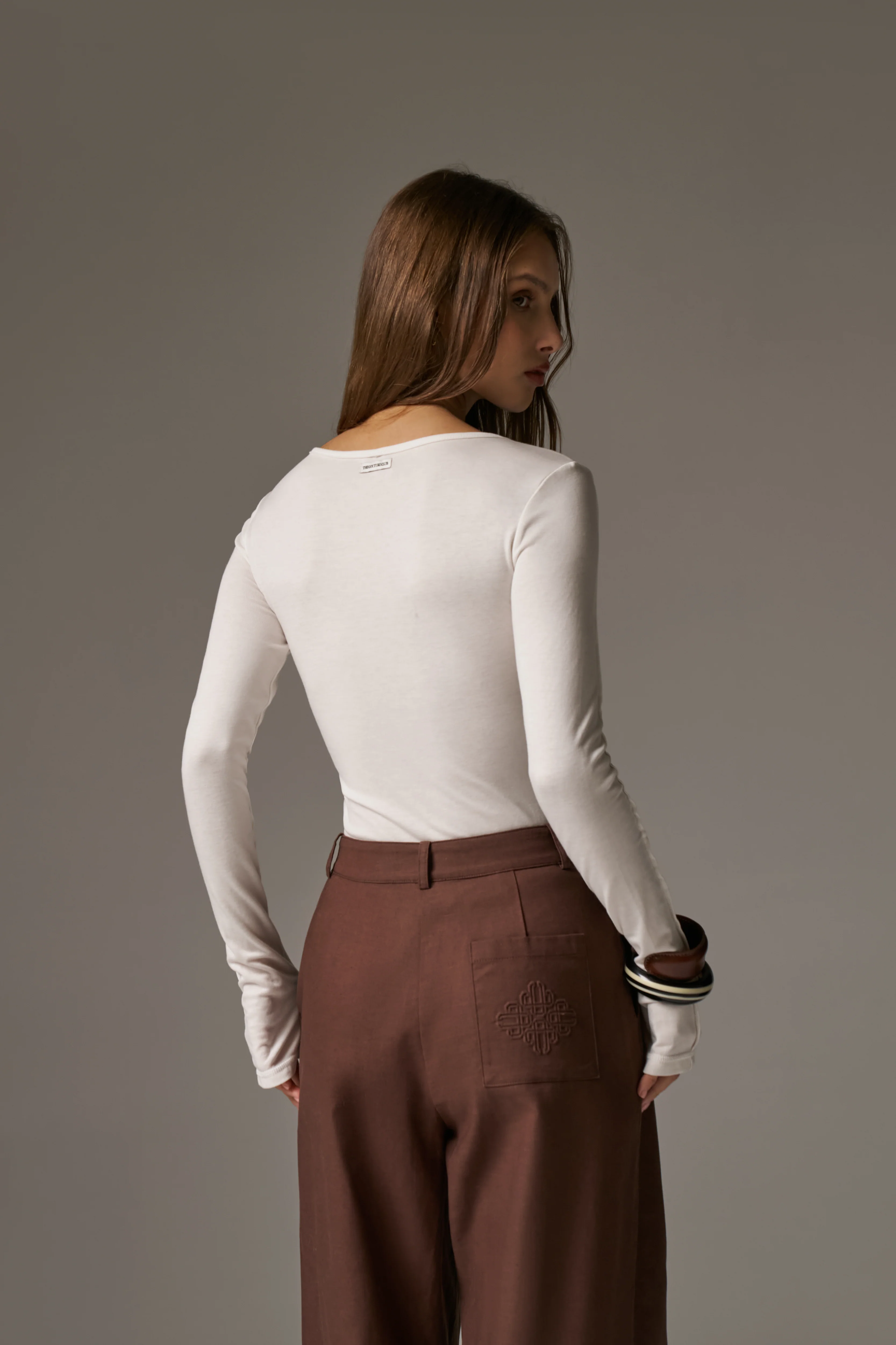 LONG SLEEVE SLUB TOP - WHITE - Image 7