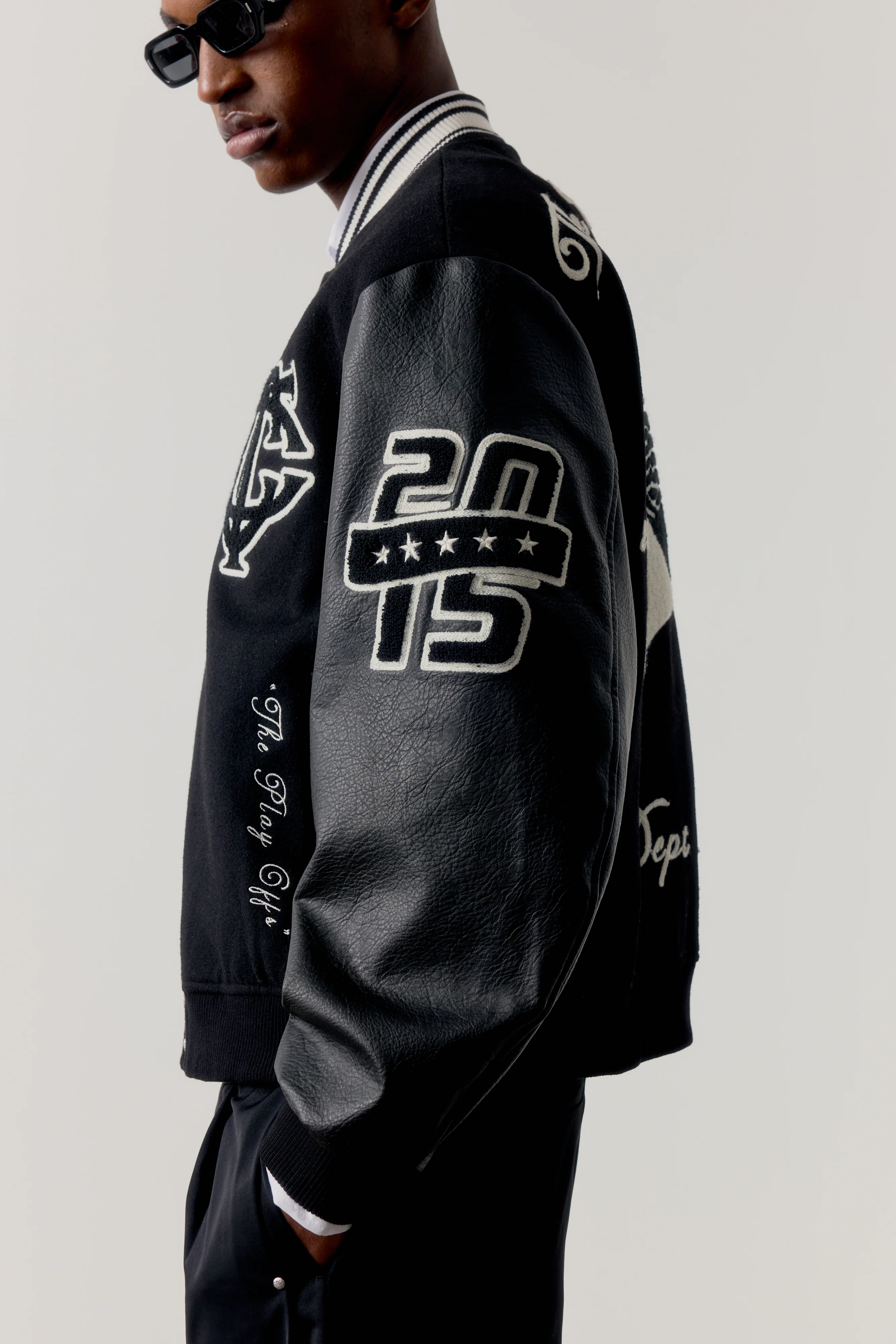MULTI BADGE VARSITY JACKET - BLACK - Image 6