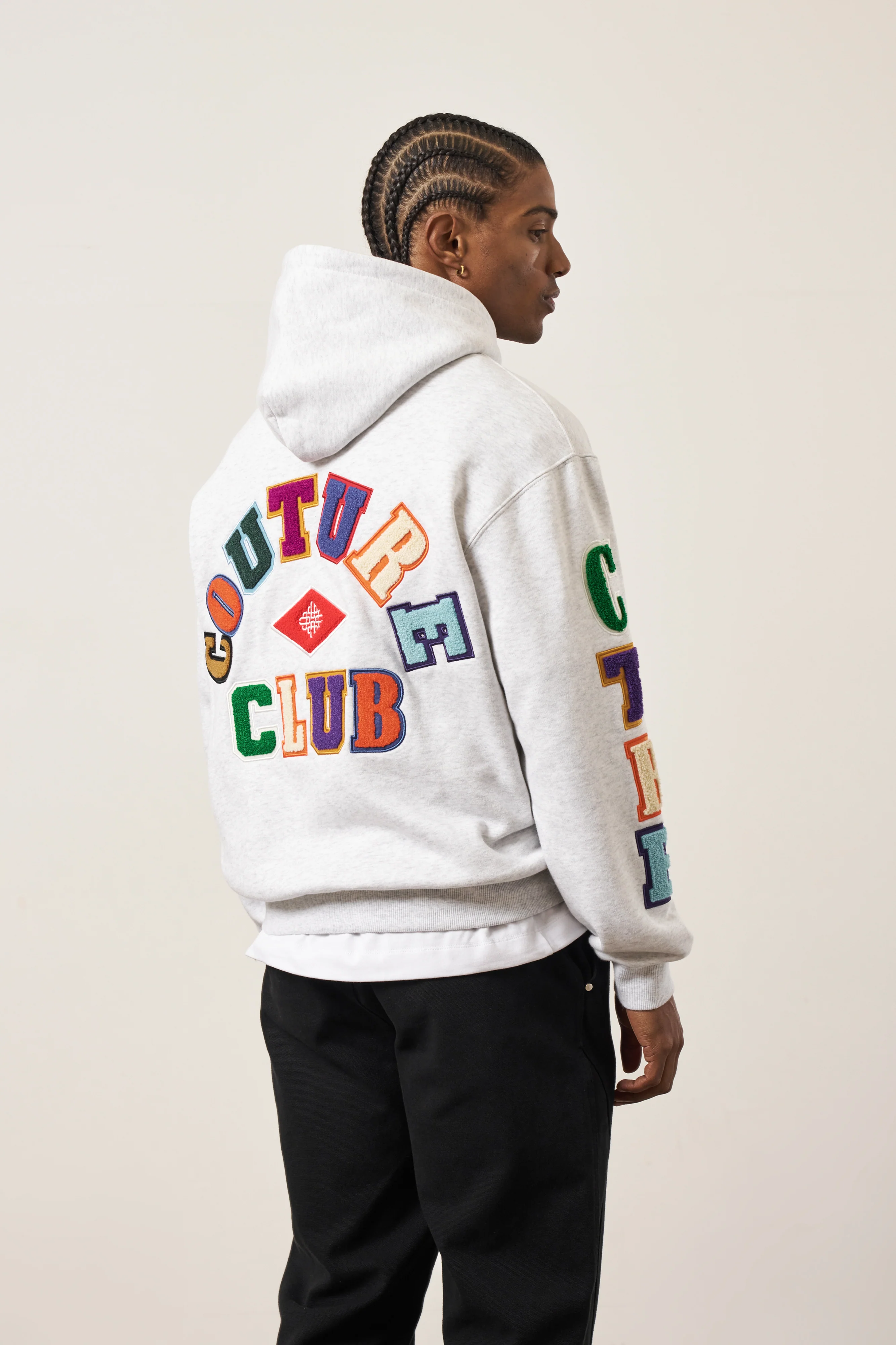 MULTIBADGE CHENILLE HOODIE - GREY MARL - Image 5